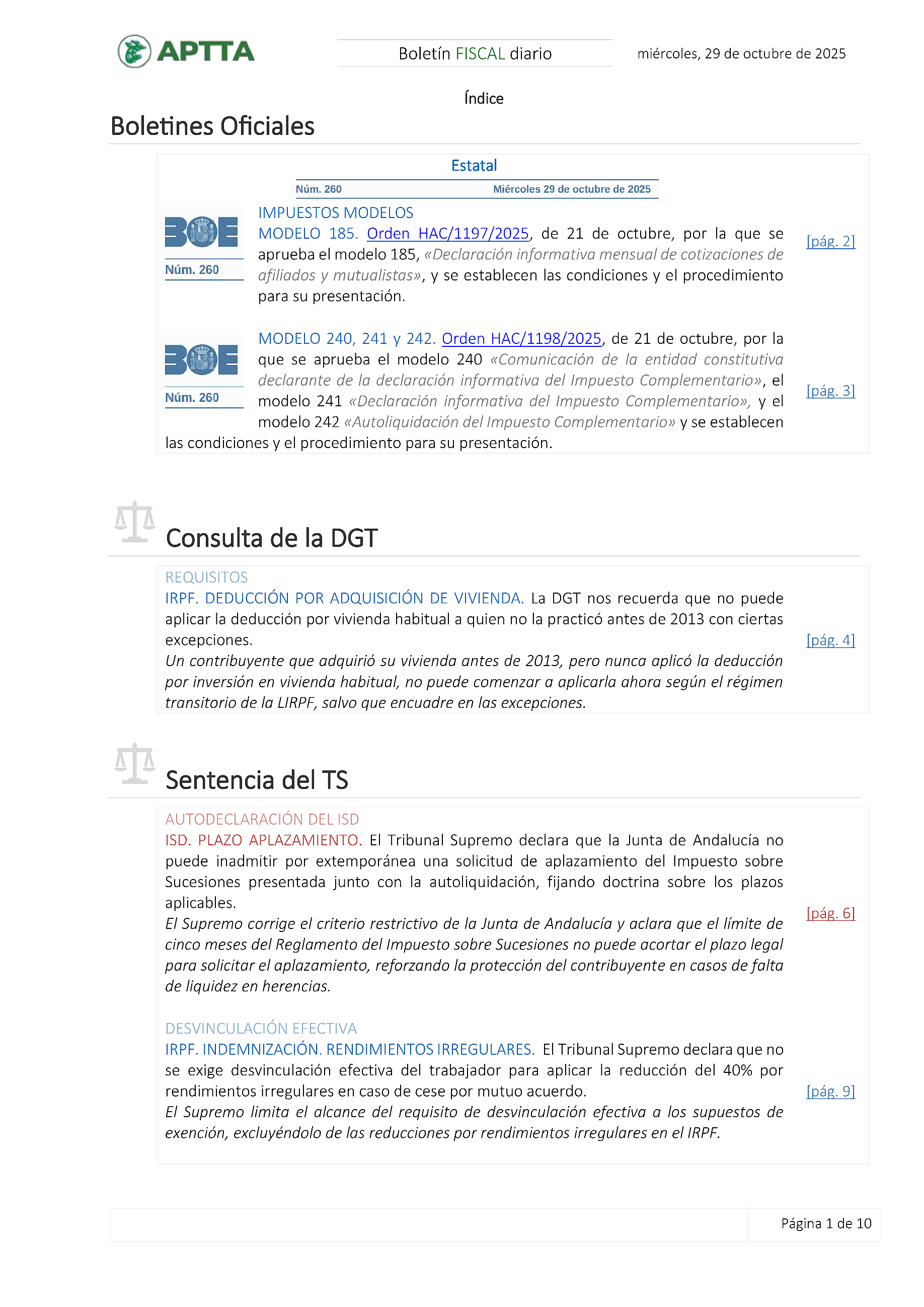 Boletín fiscal 29/10/2025