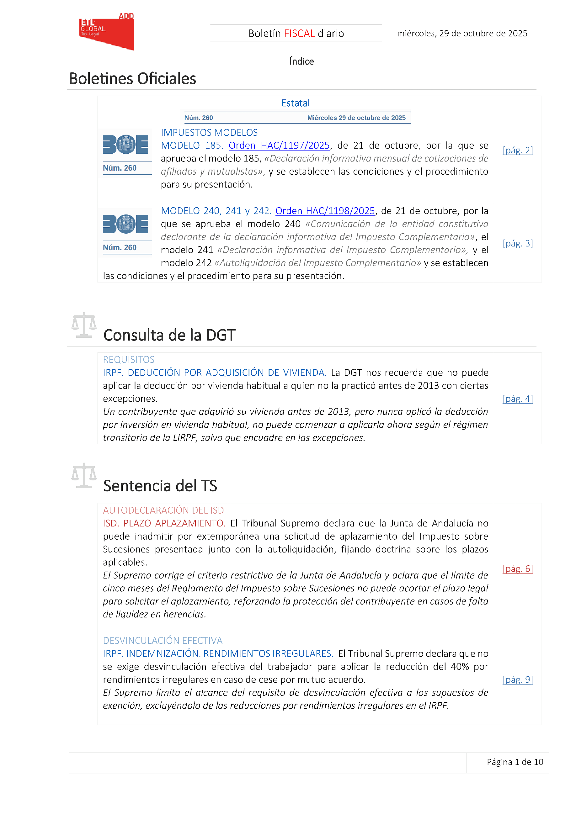 Boletín fiscal 29/10/2025