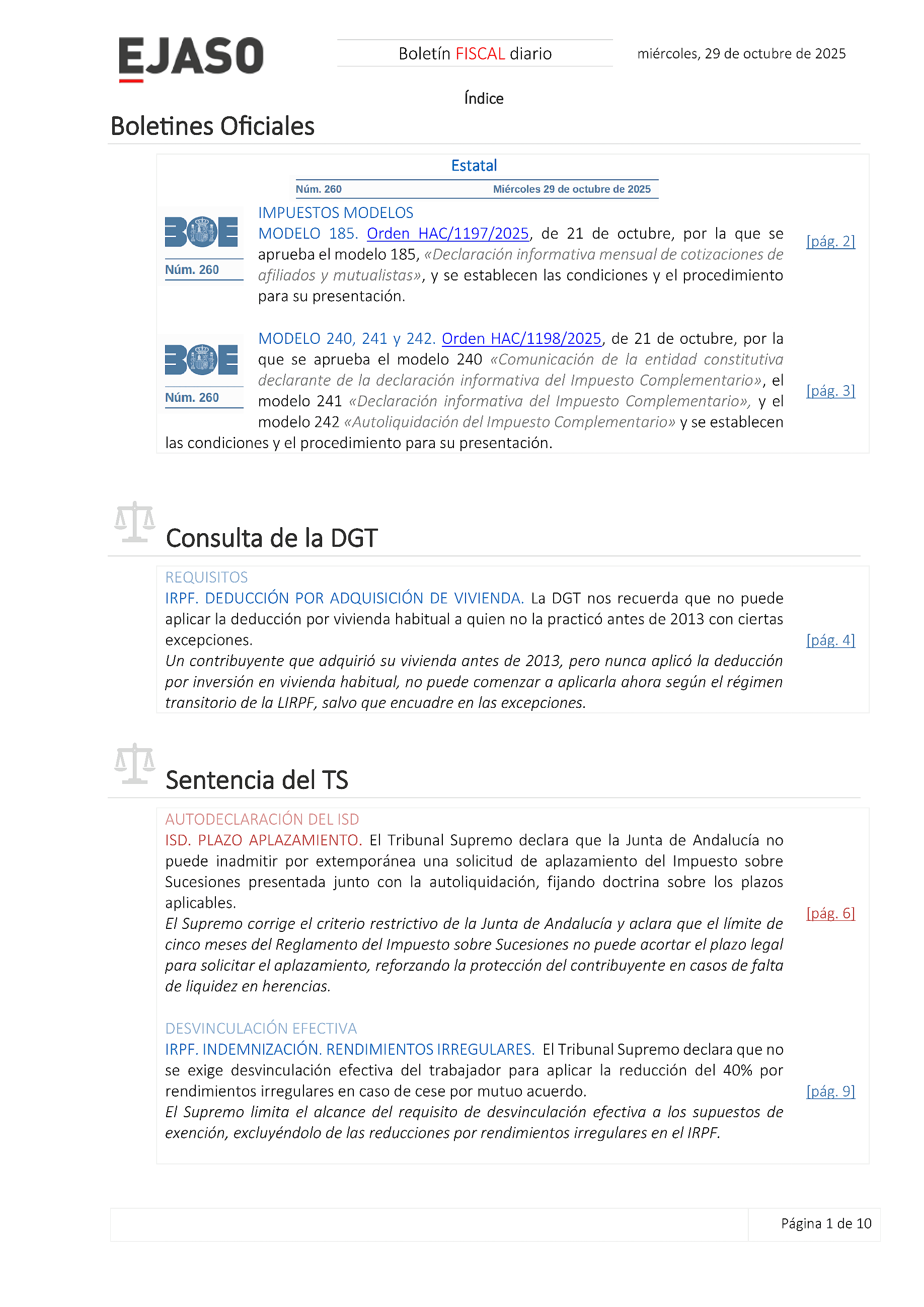 Boletín fiscal 29/10/2025