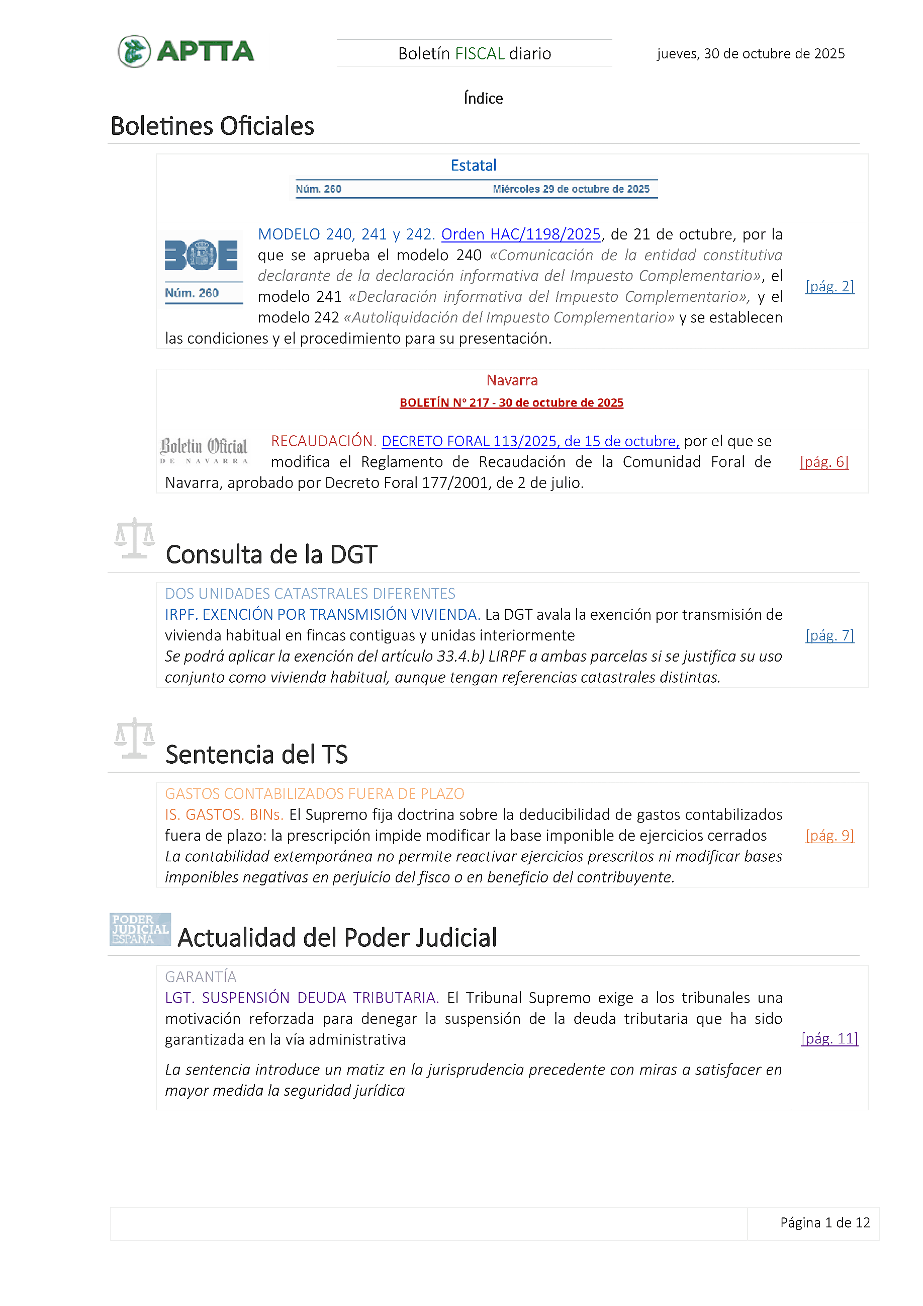Boletín fiscal 30/10/2025