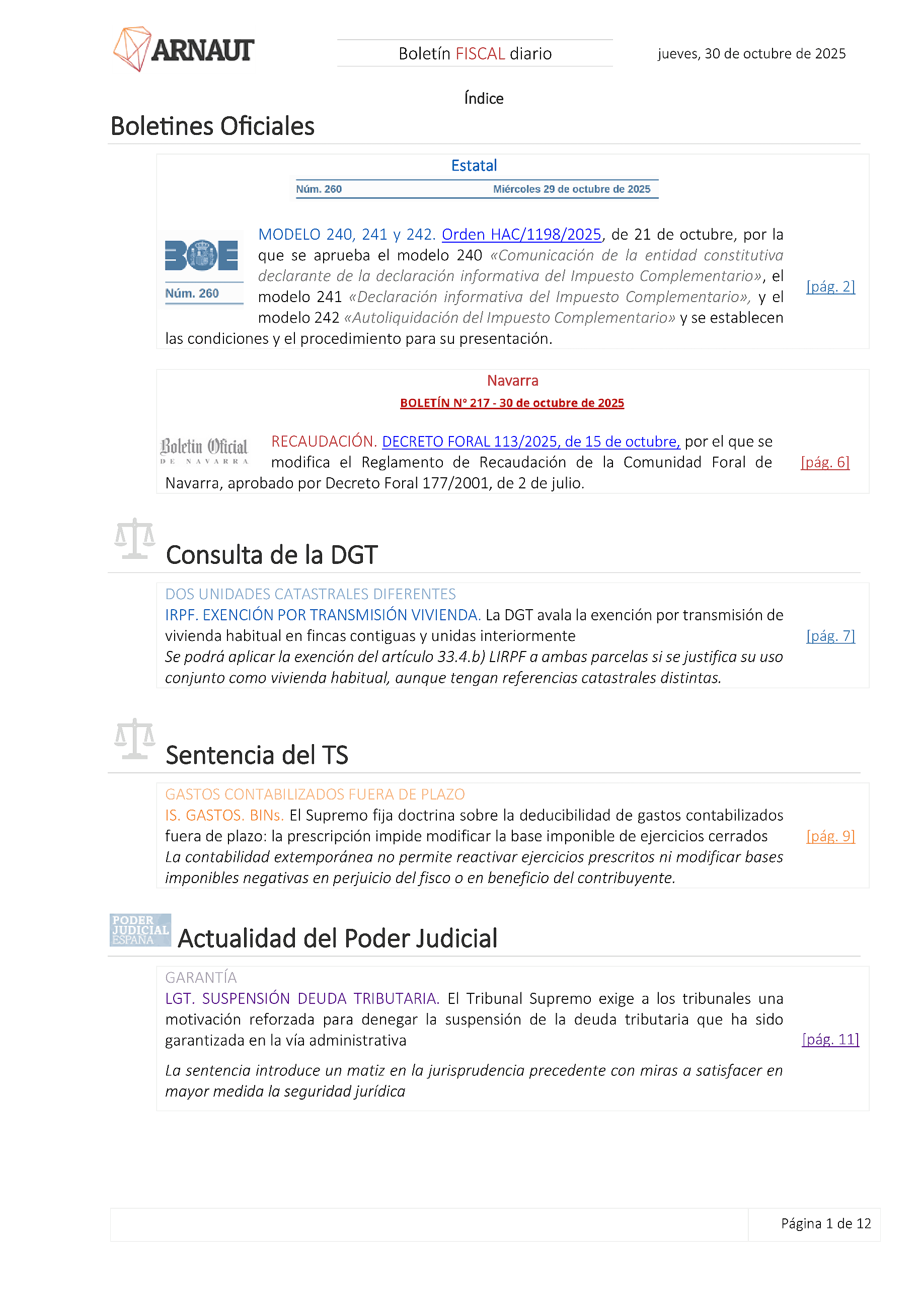 Boletín fiscal 30/10/2025