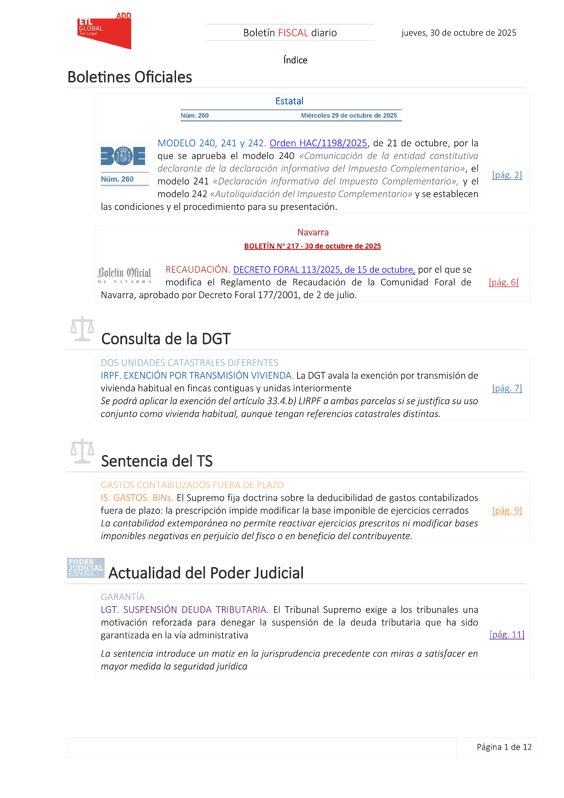 Boletín fiscal 30/10/2025