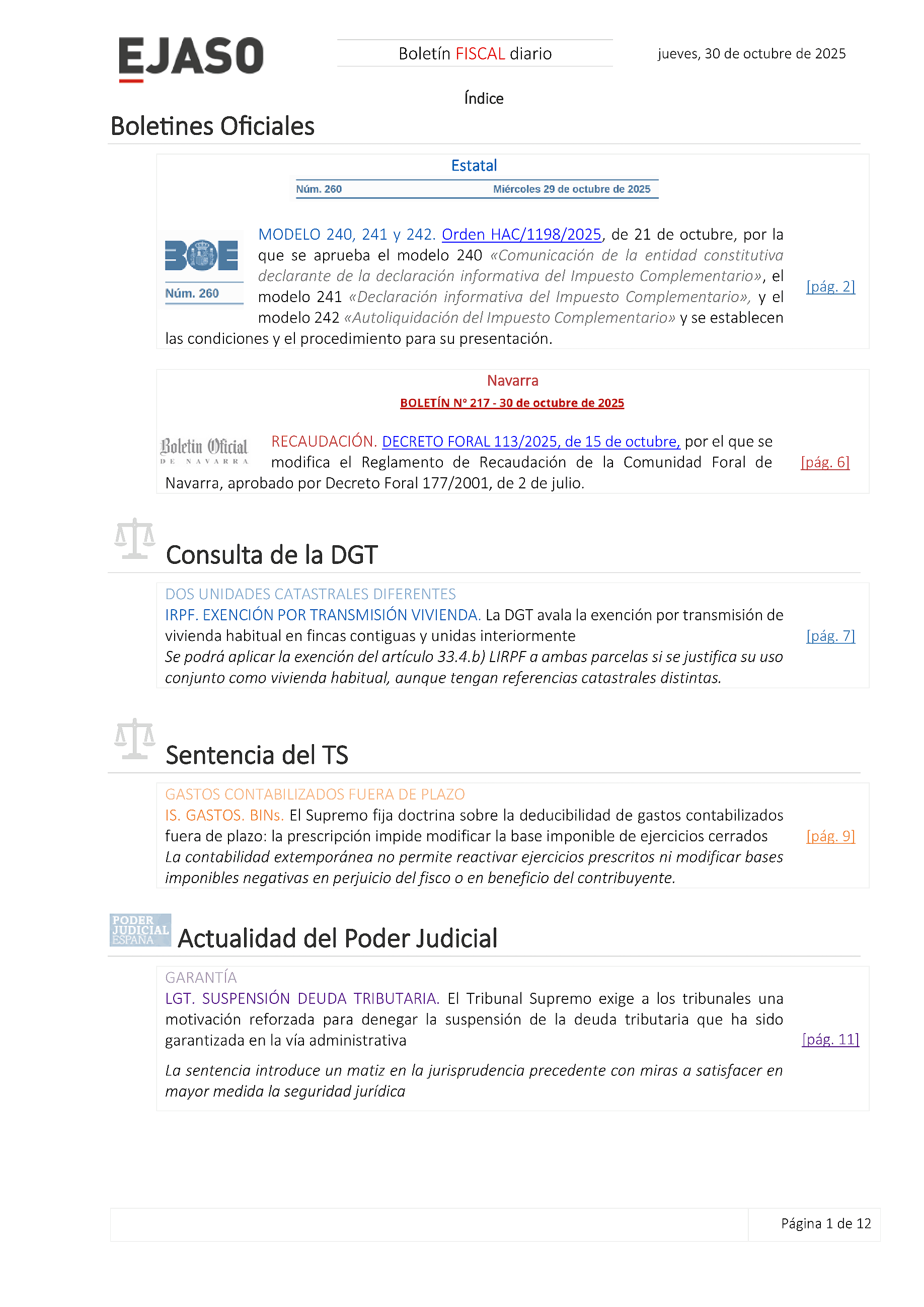 Boletín fiscal 30/10/2025