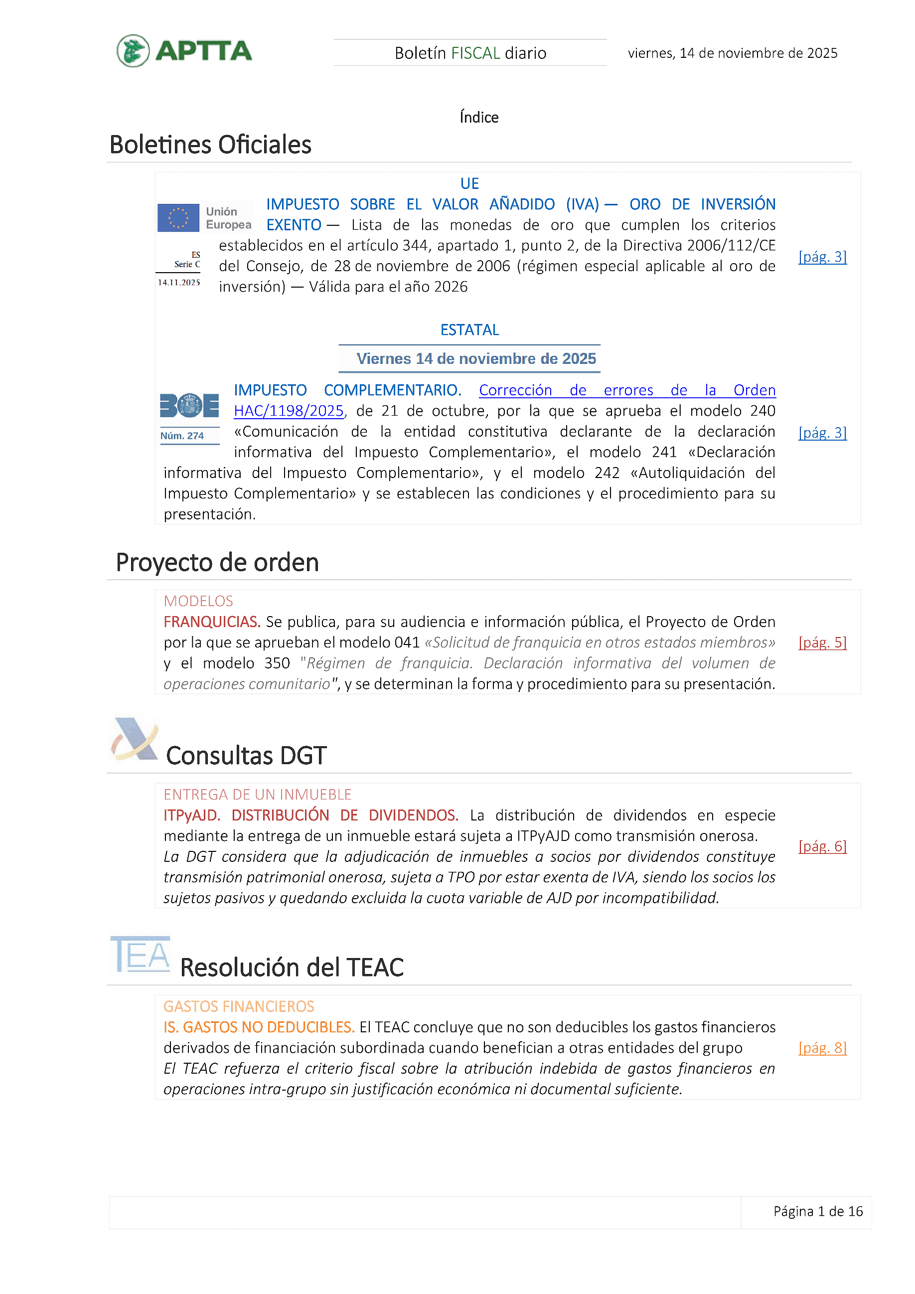 Boletín fiscal 14/11/2025