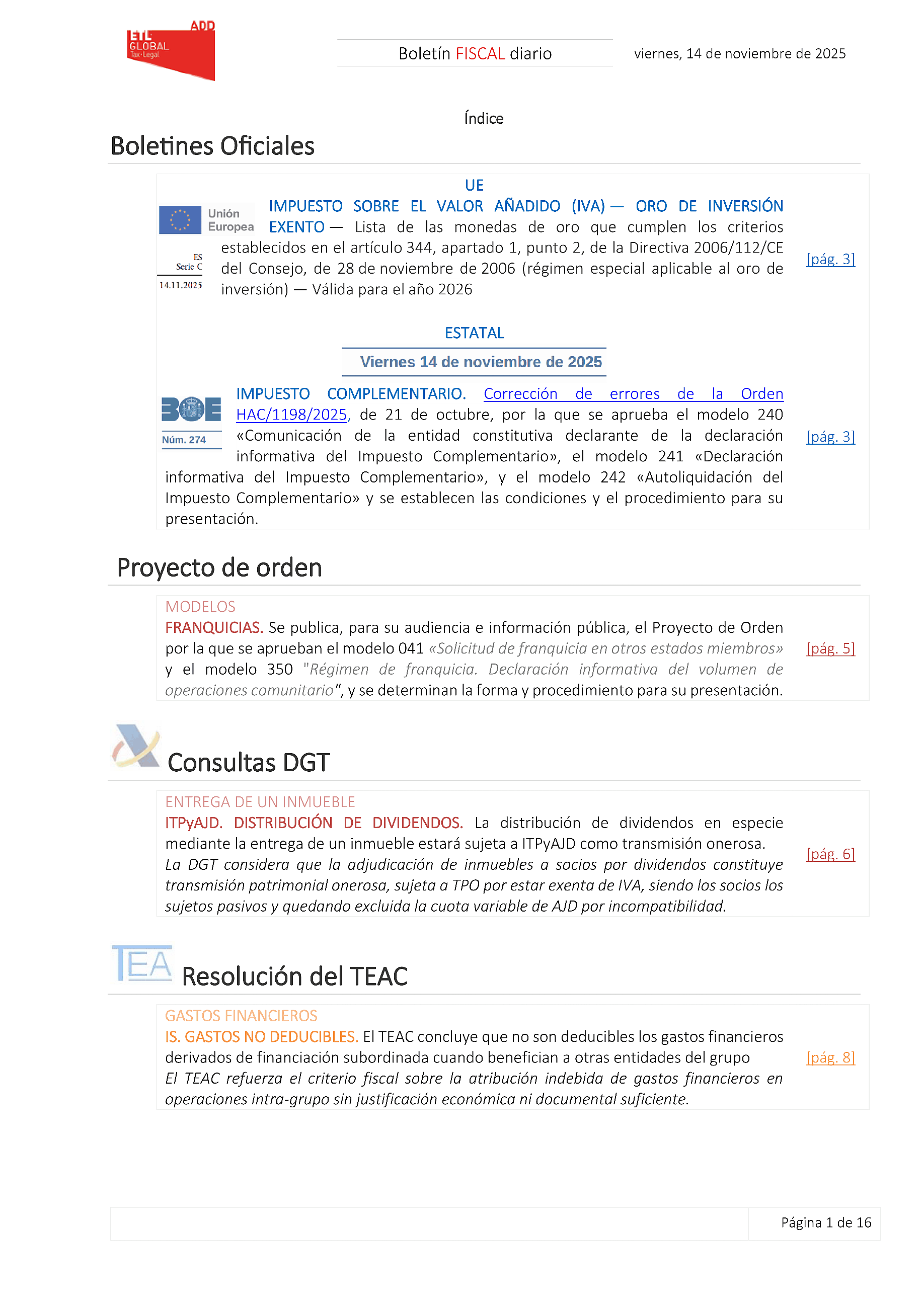 Boletín fiscal 14/11/2025