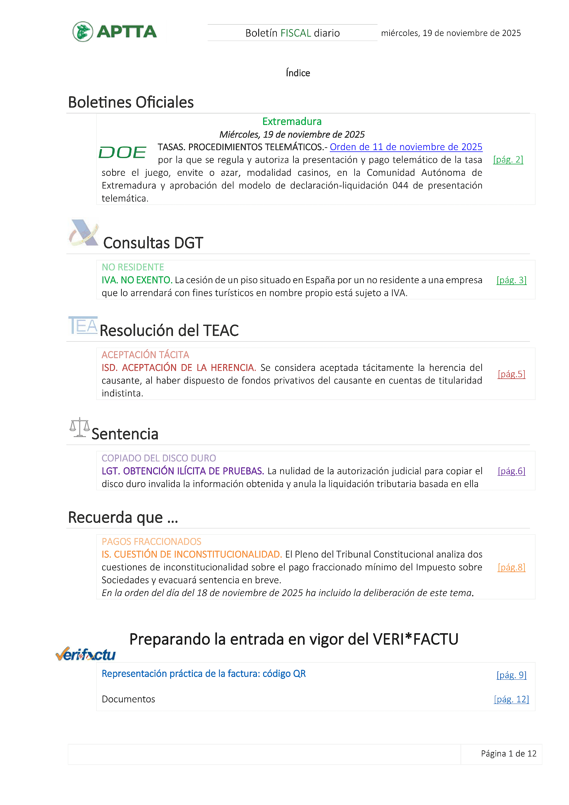 Boletín fiscal 19/11/2025