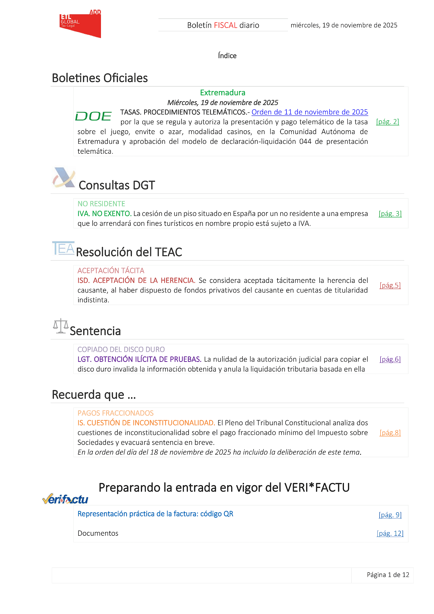 Boletín fiscal 19/11/2025