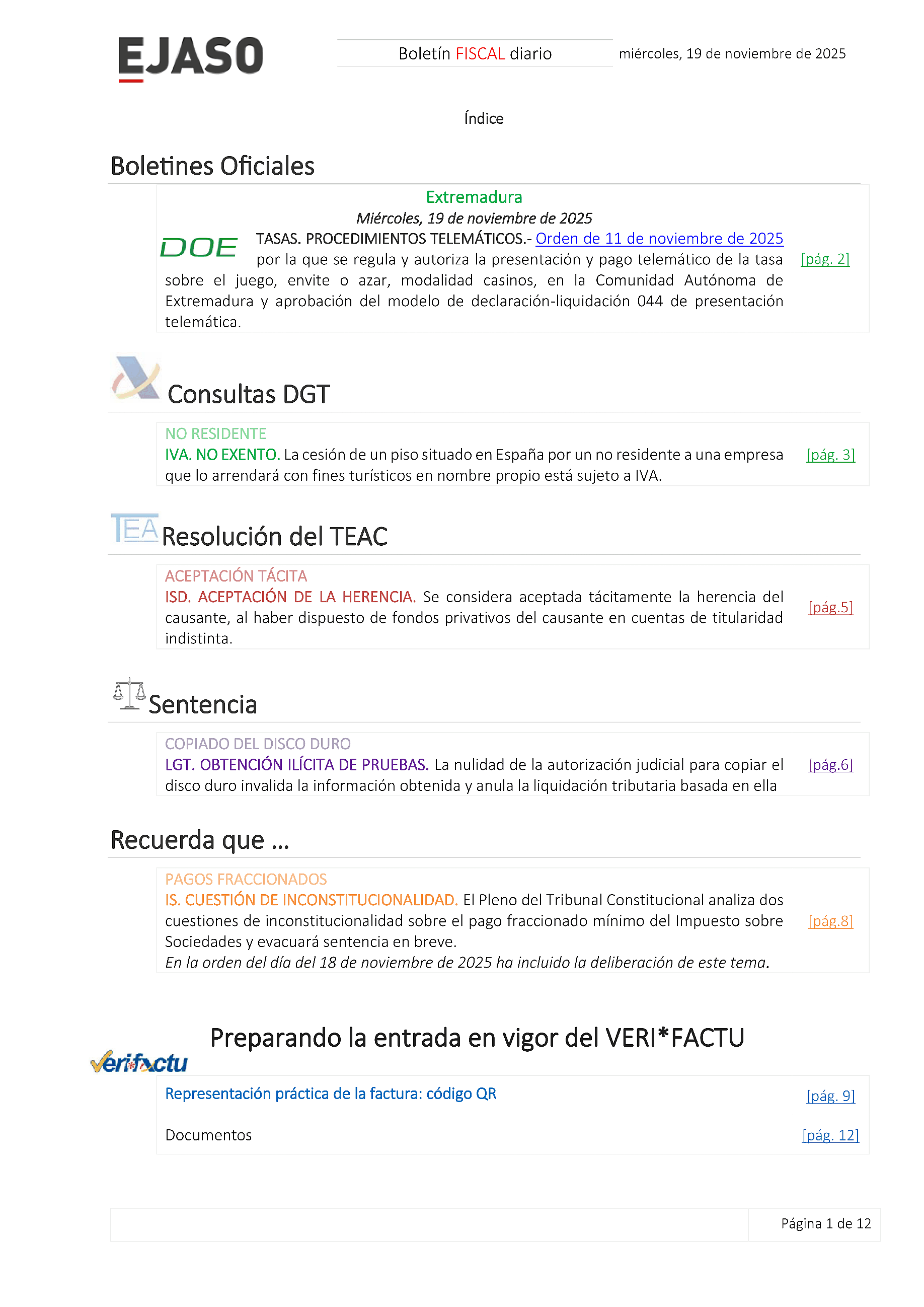 Boletín fiscal 19/11/2025