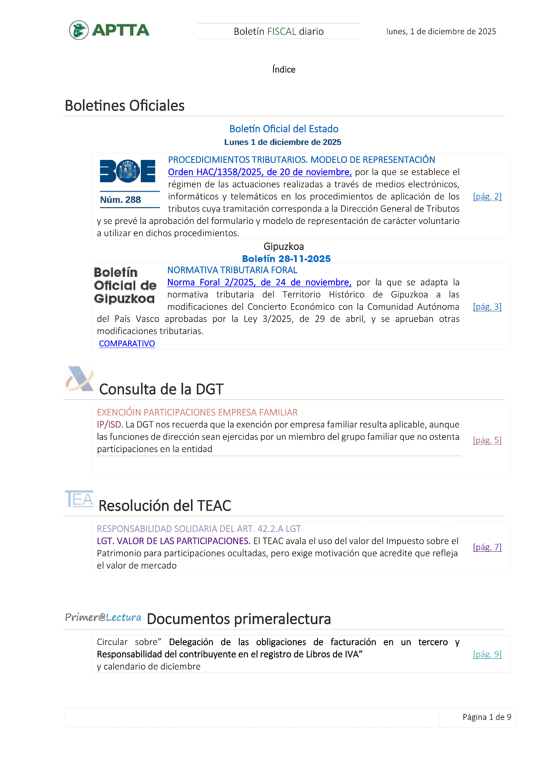 Boletín fiscal 01/12/2025