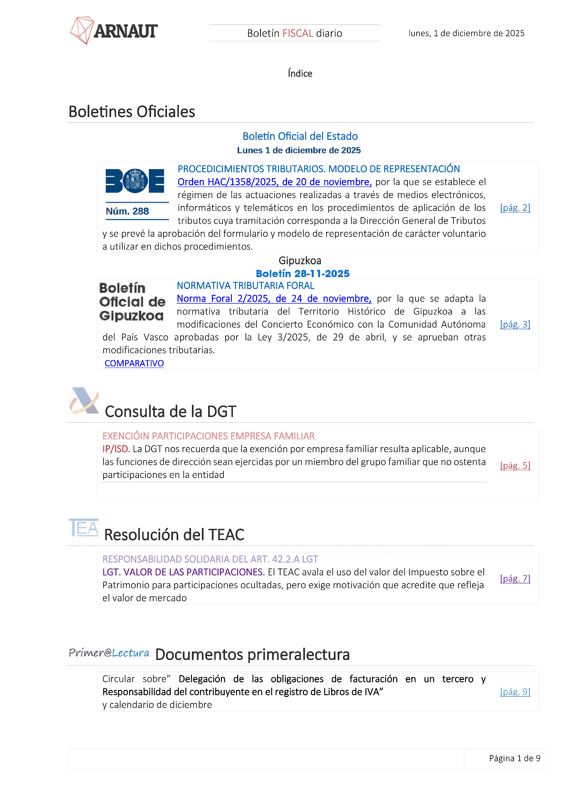 Boletín fiscal 01/12/2025