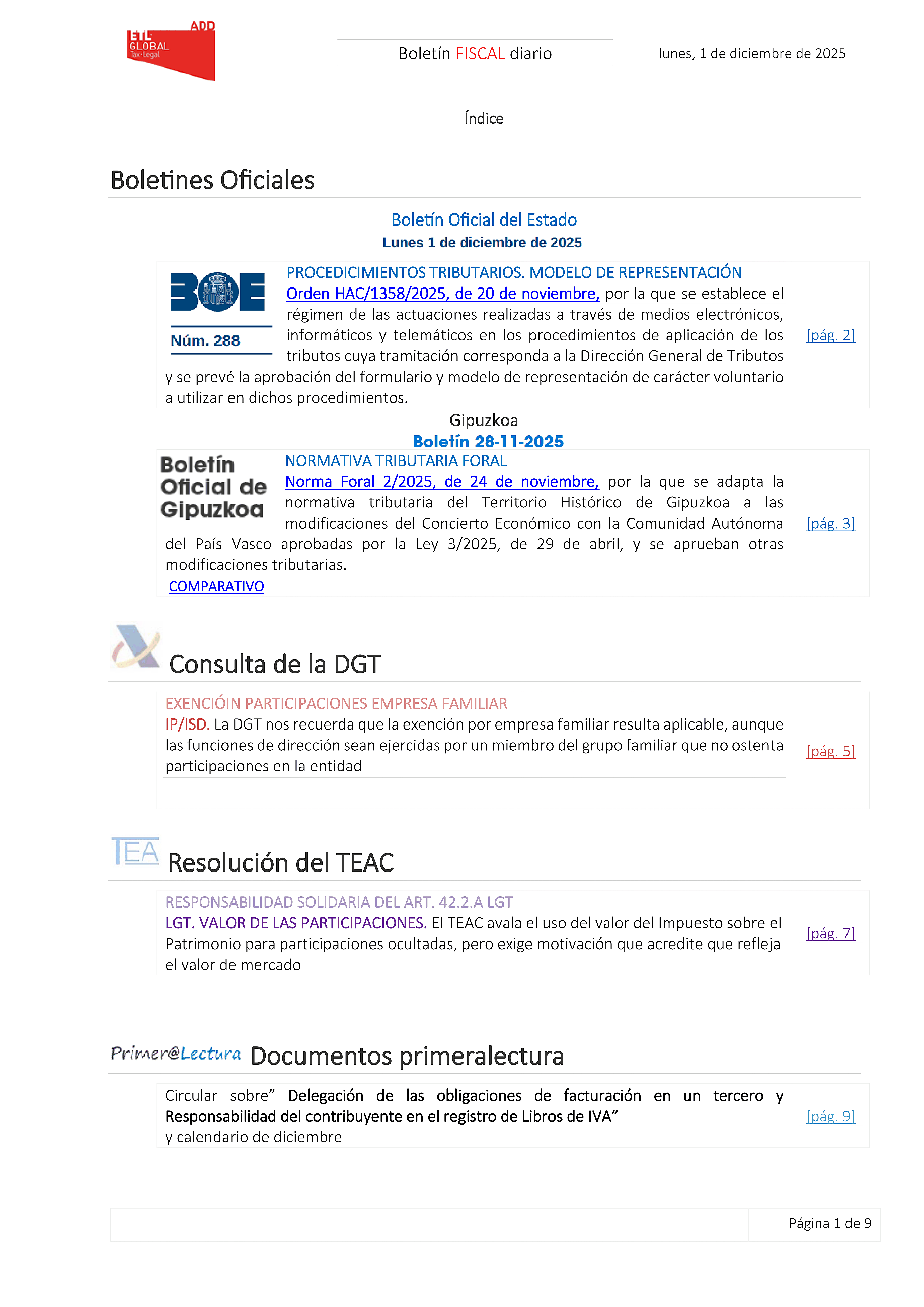 Boletín fiscal 01/12/2025