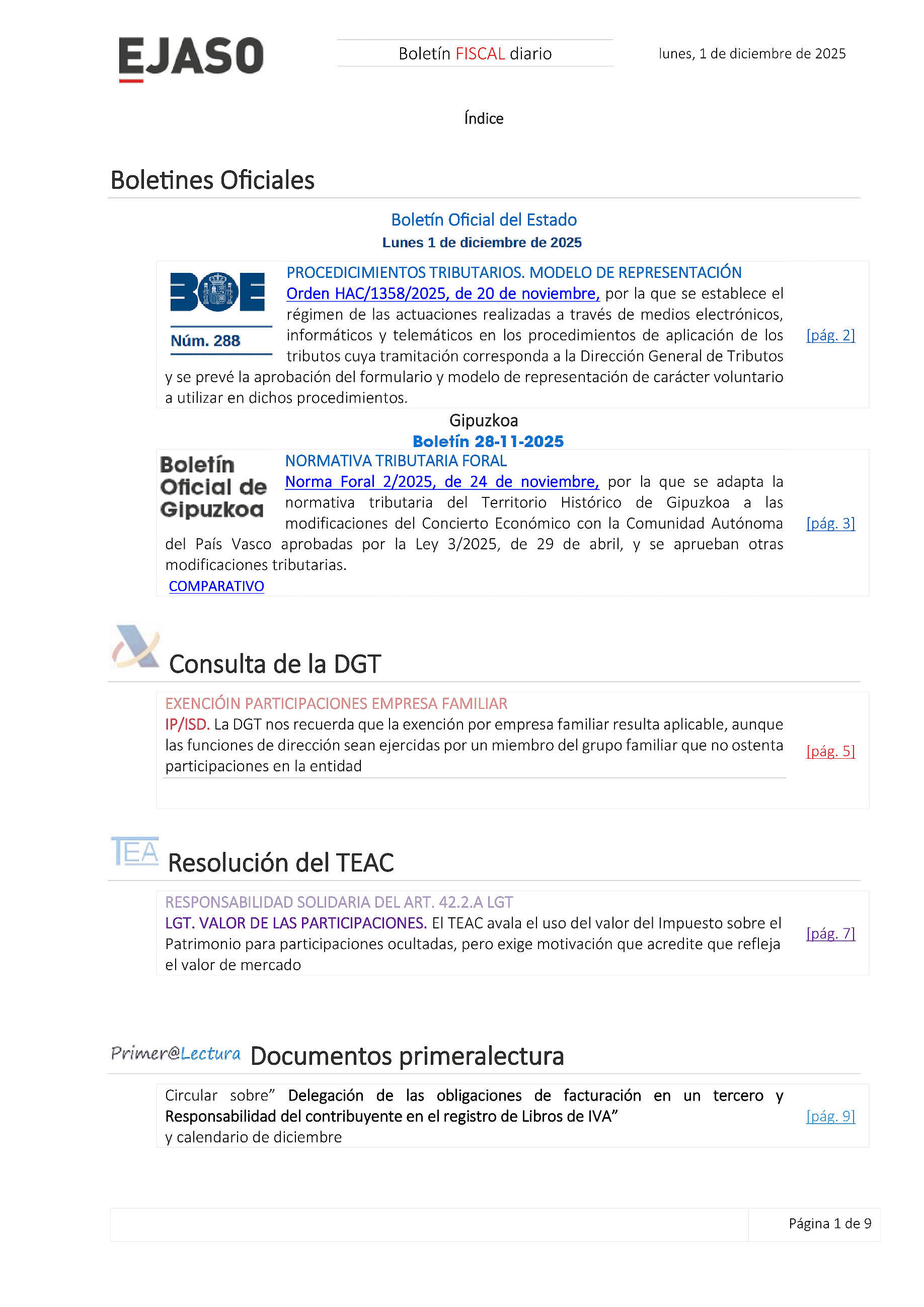 Boletín fiscal 01/12/2025