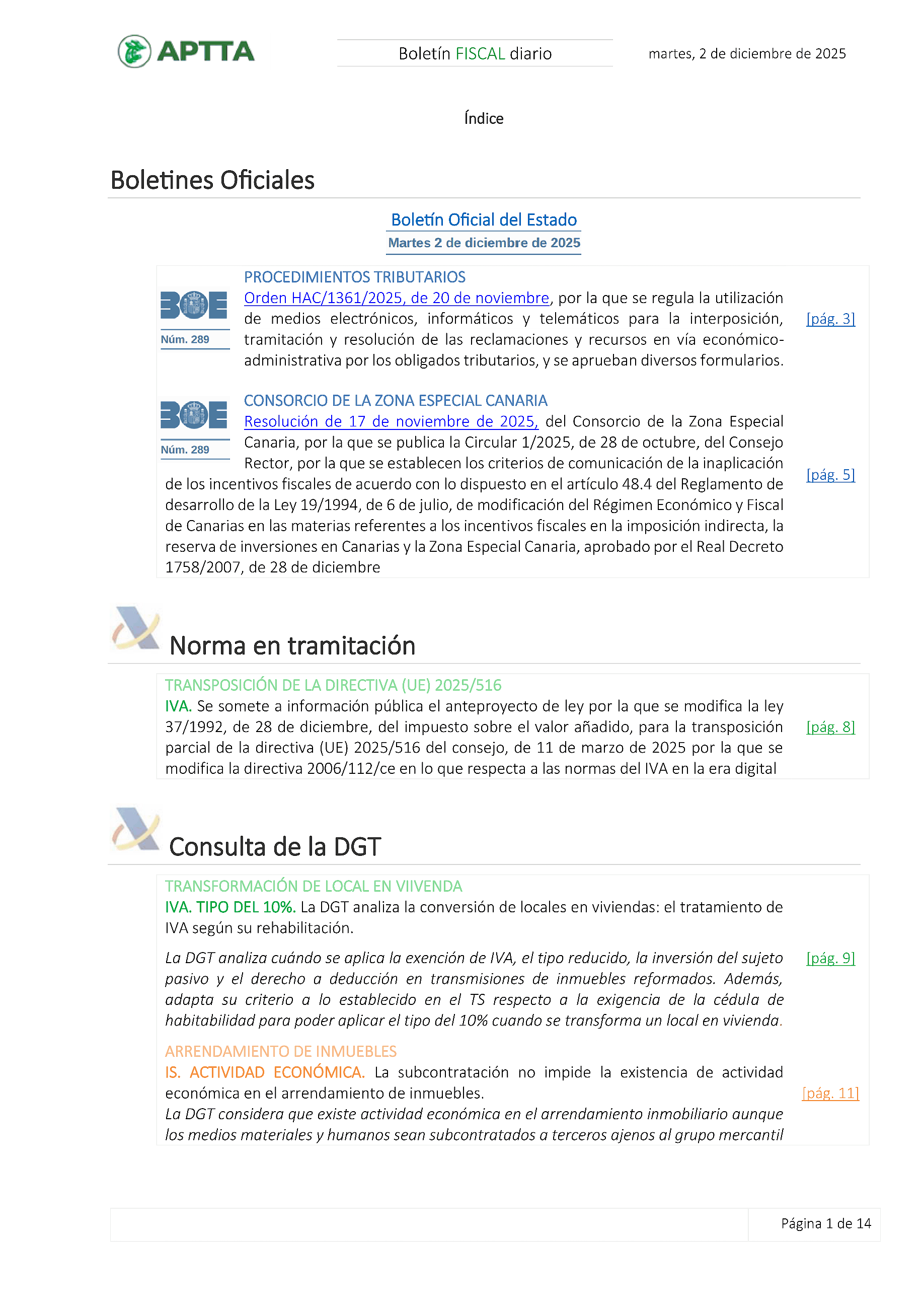 Boletín fiscal 02/12/2025