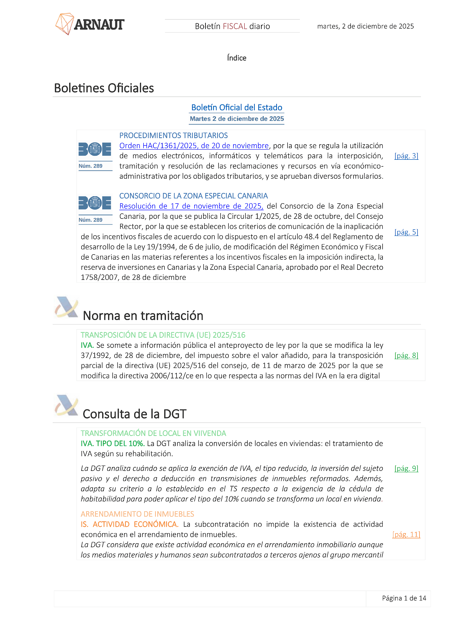 Boletín fiscal 02/12/2025