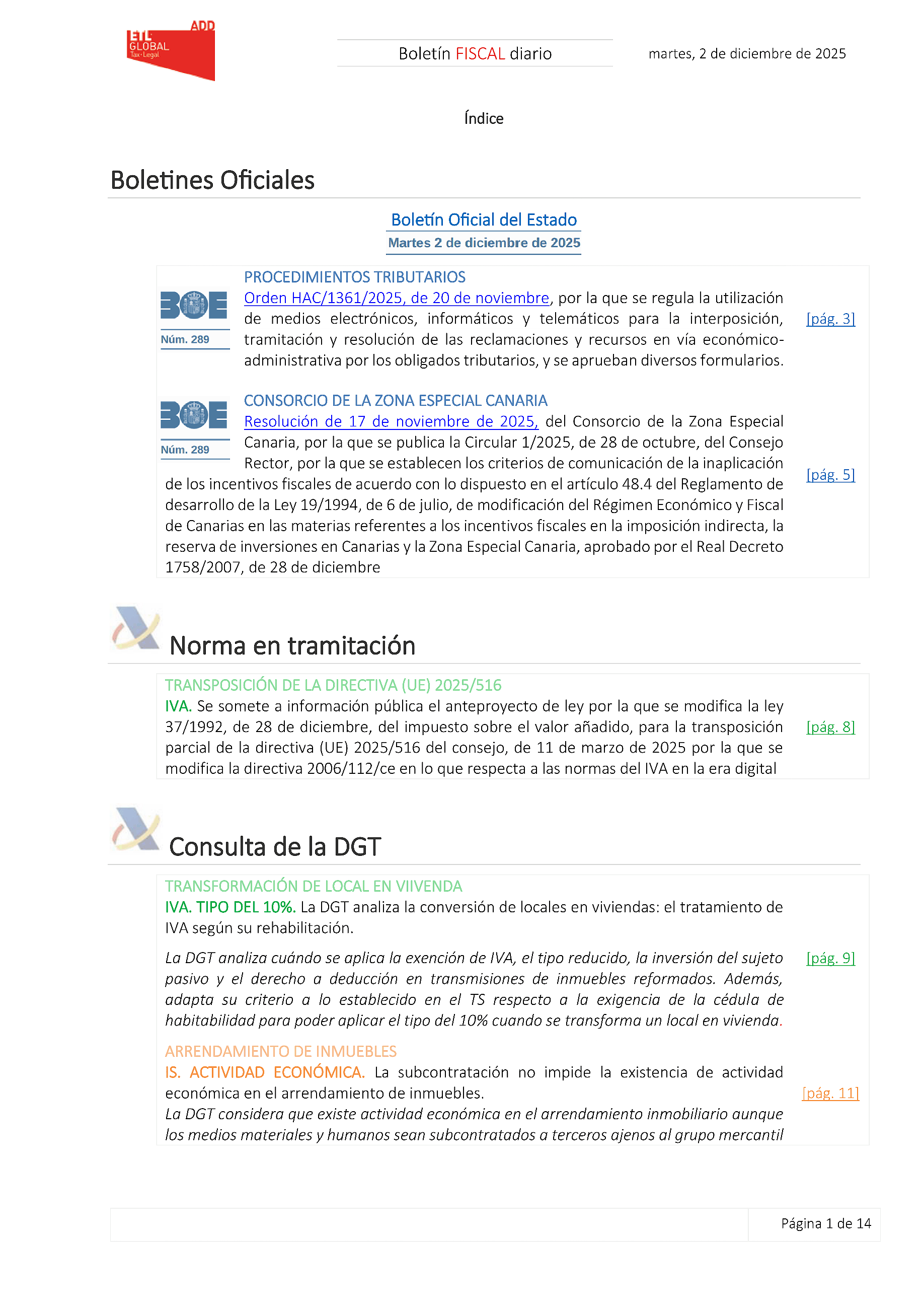 Boletín fiscal 02/12/2025