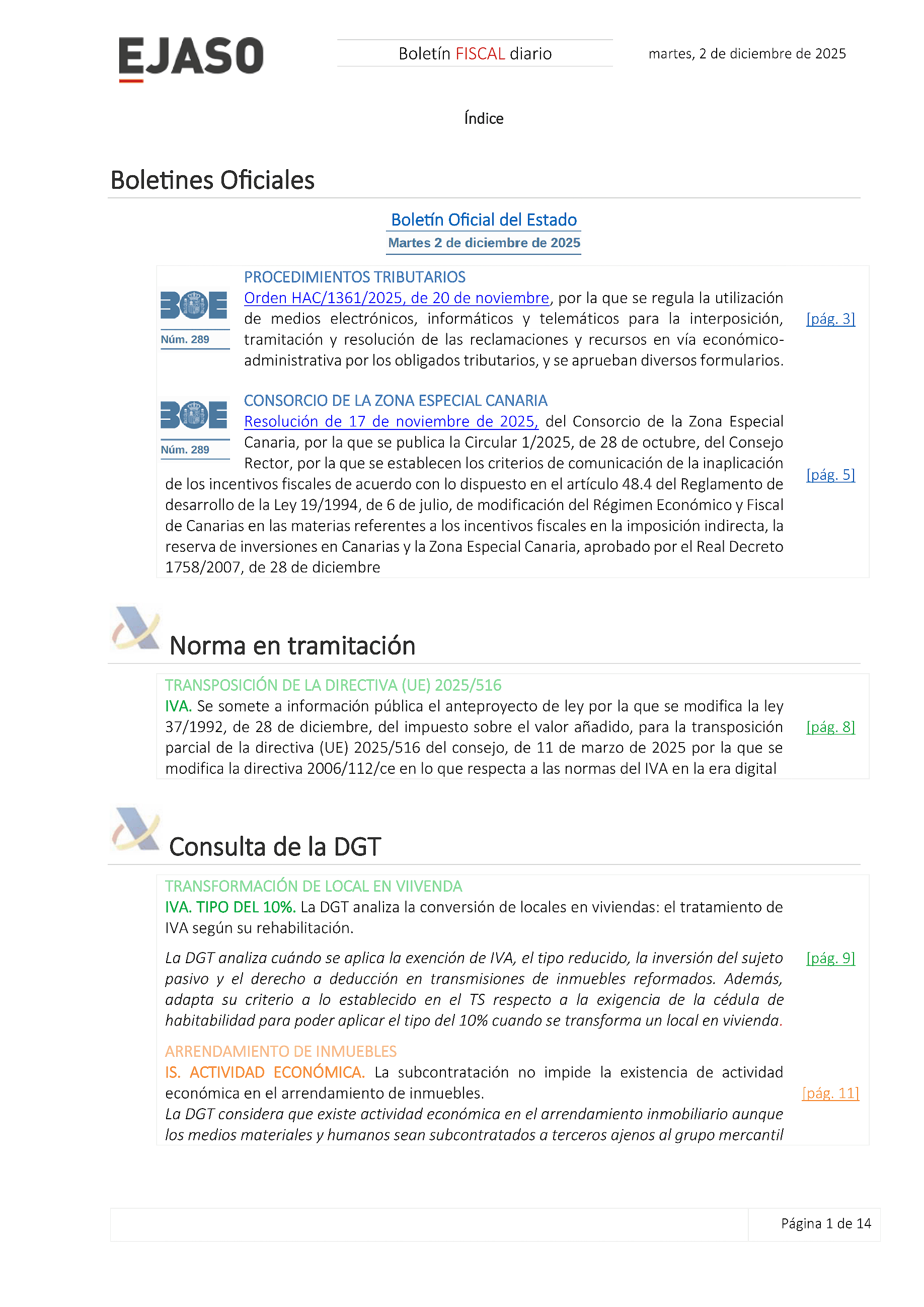 Boletín fiscal 02/12/2025