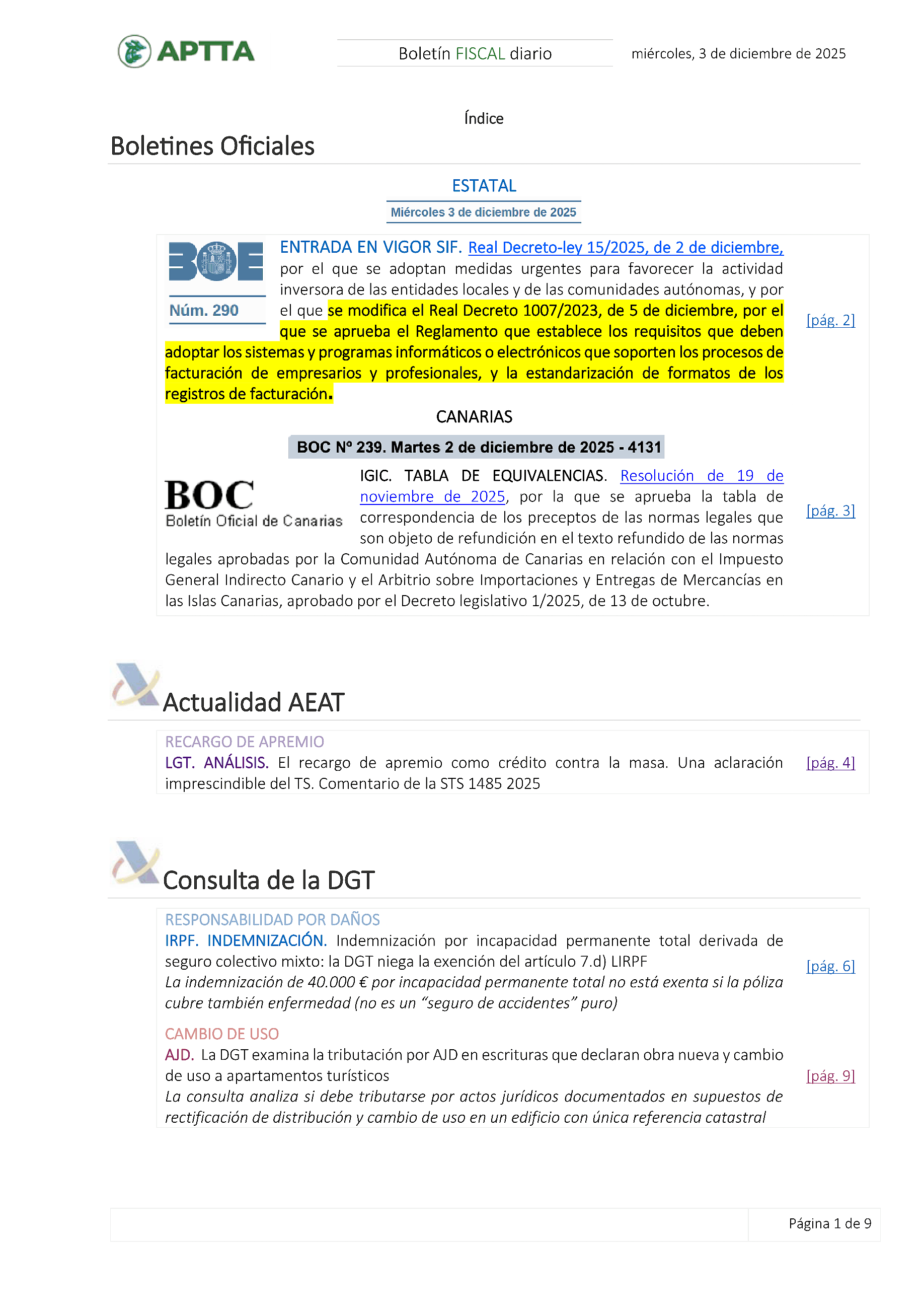 Boletín fiscal 03/12/2025