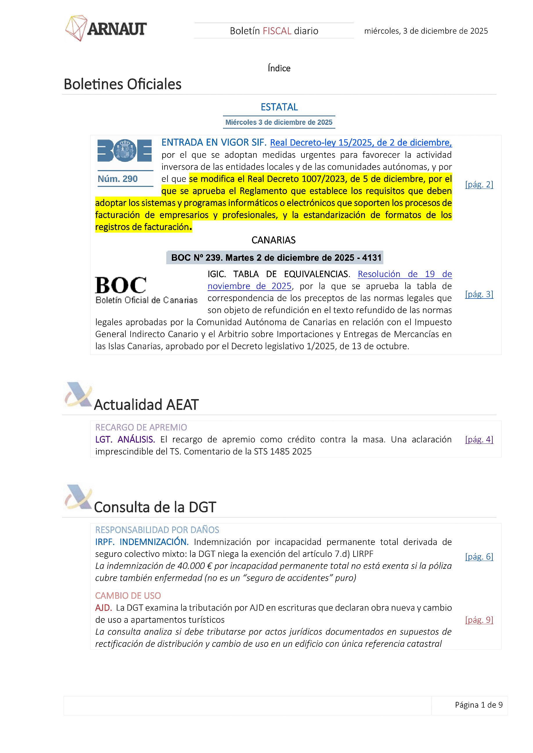 Boletín fiscal 03/12/2025