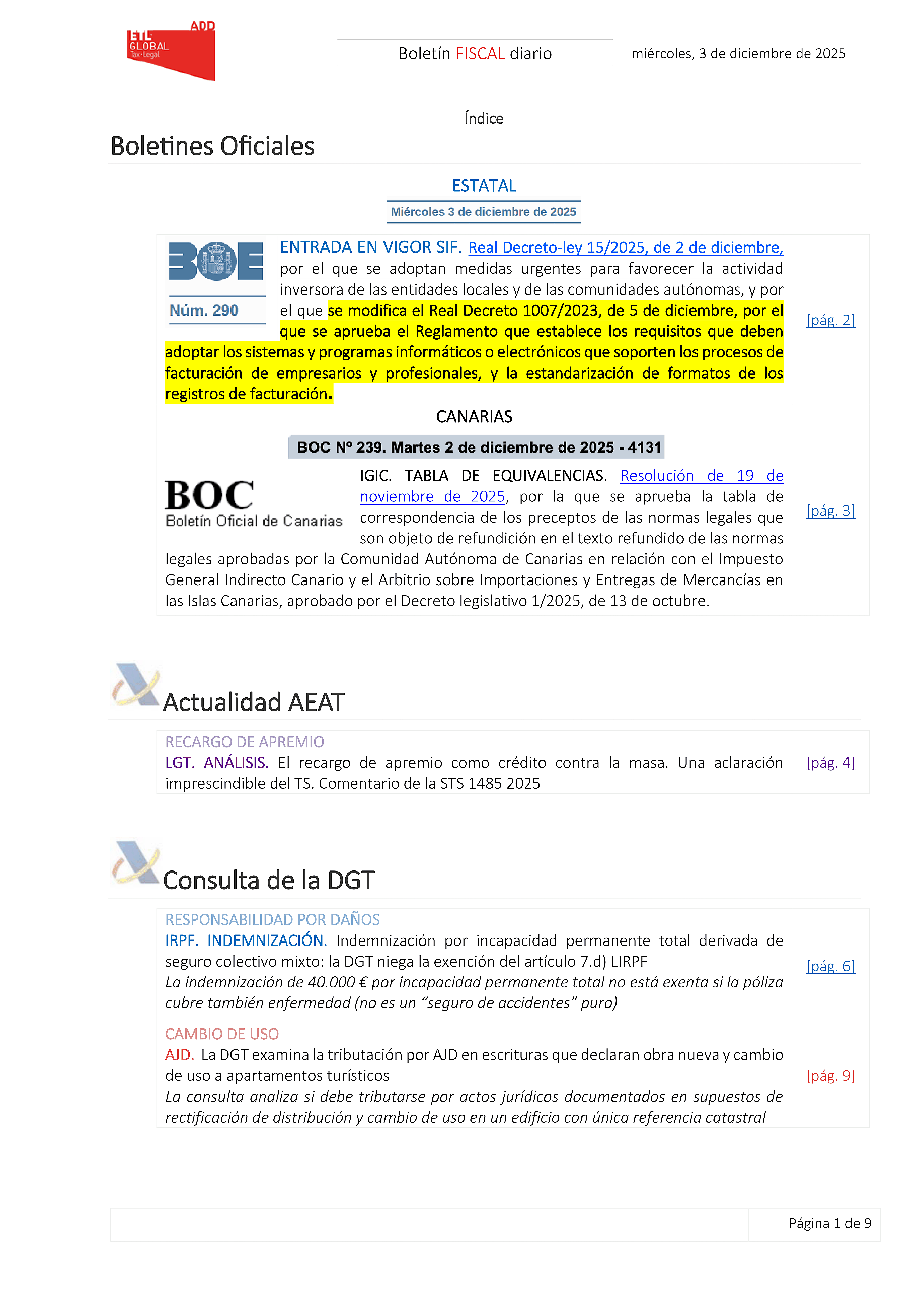 Boletín fiscal 03/12/2025