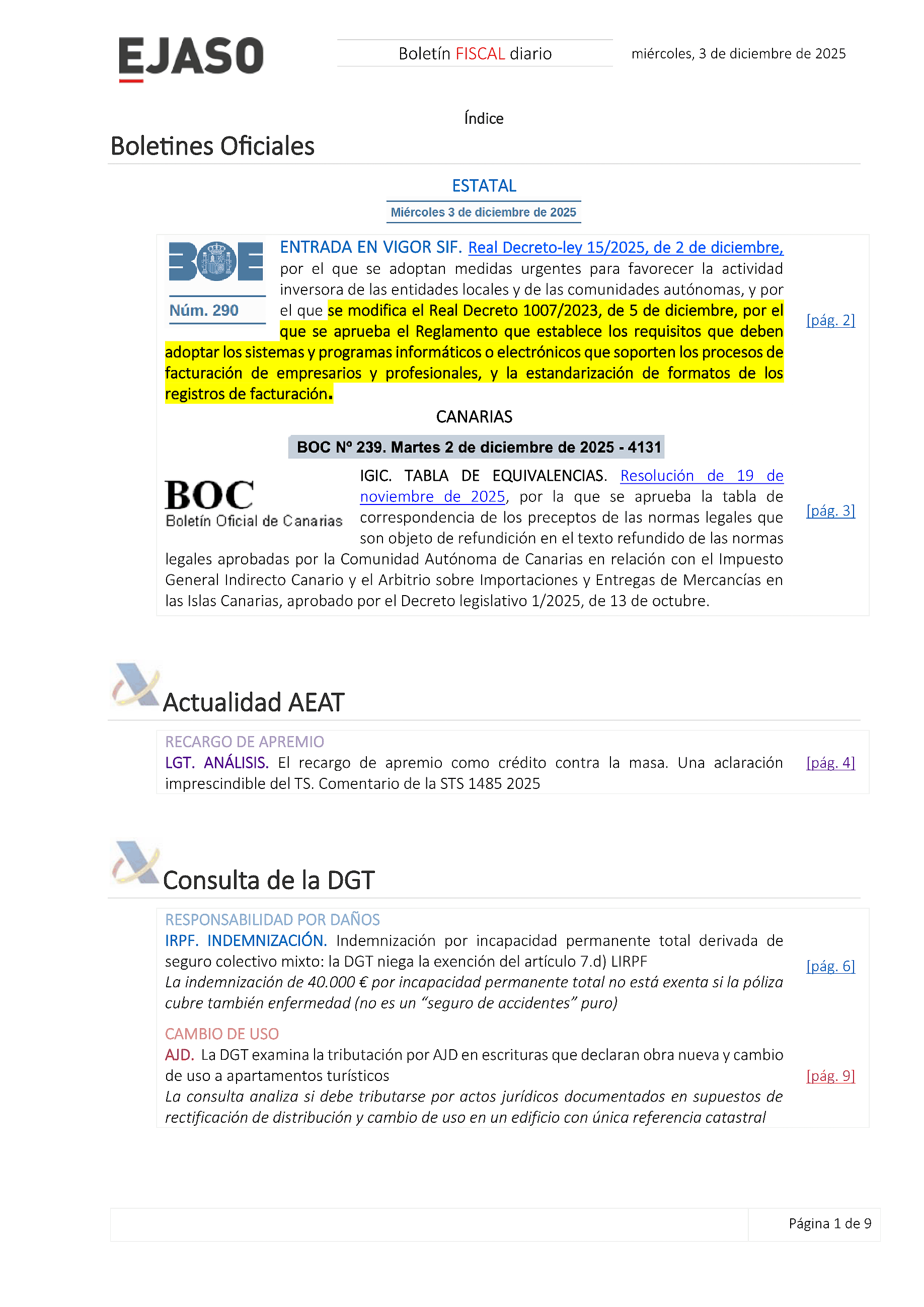 Boletín fiscal 03/12/2025