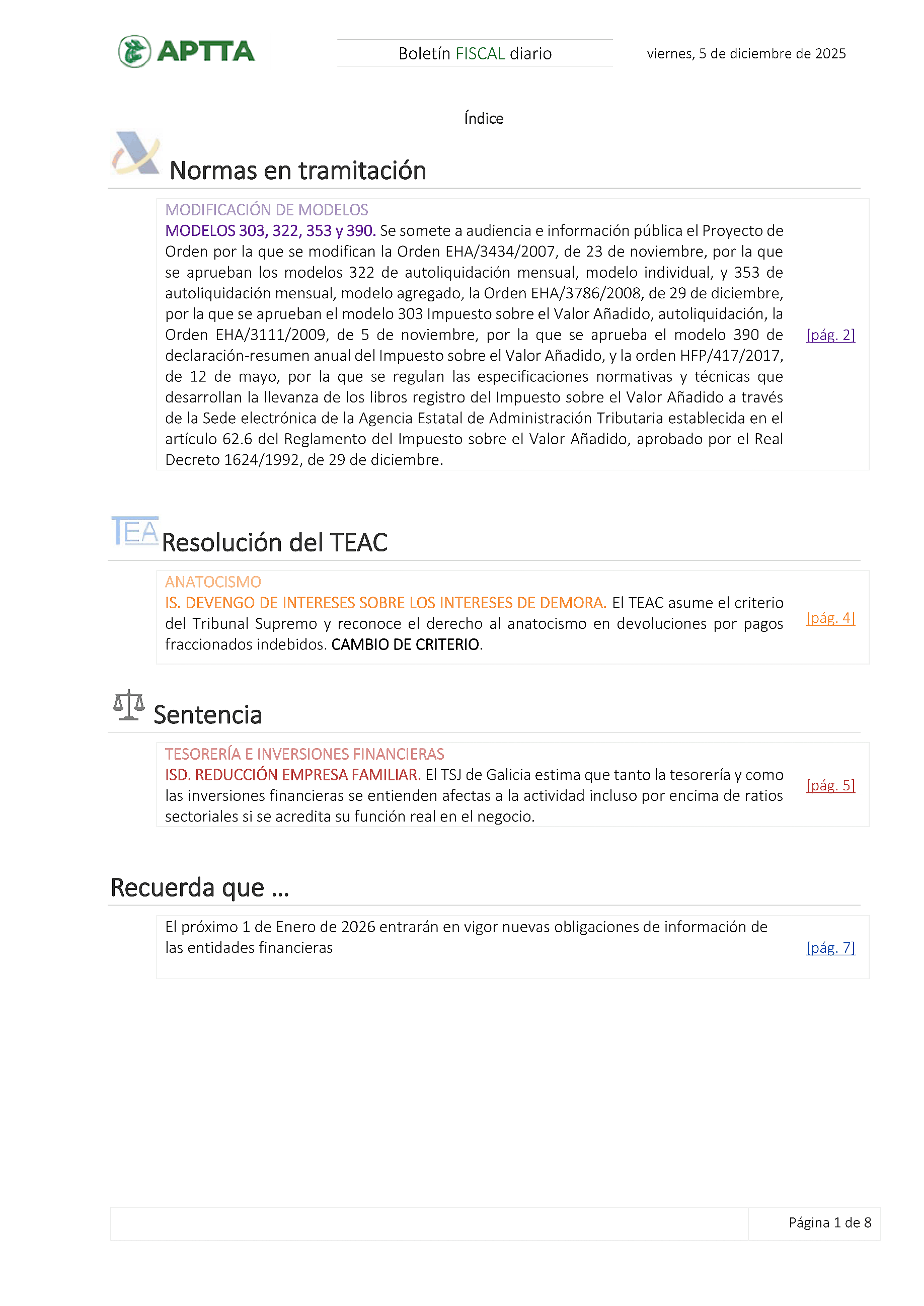 Boletín fiscal 05/12/2025