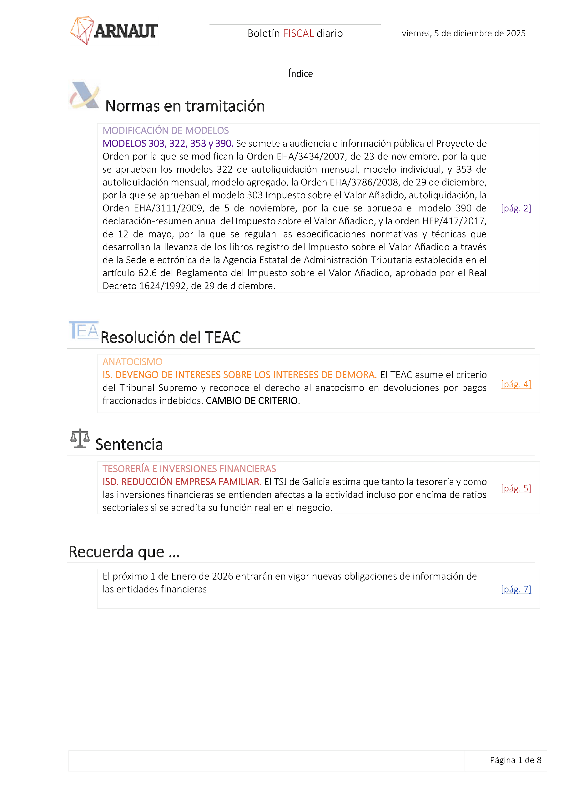 Boletín fiscal 05/12/2025