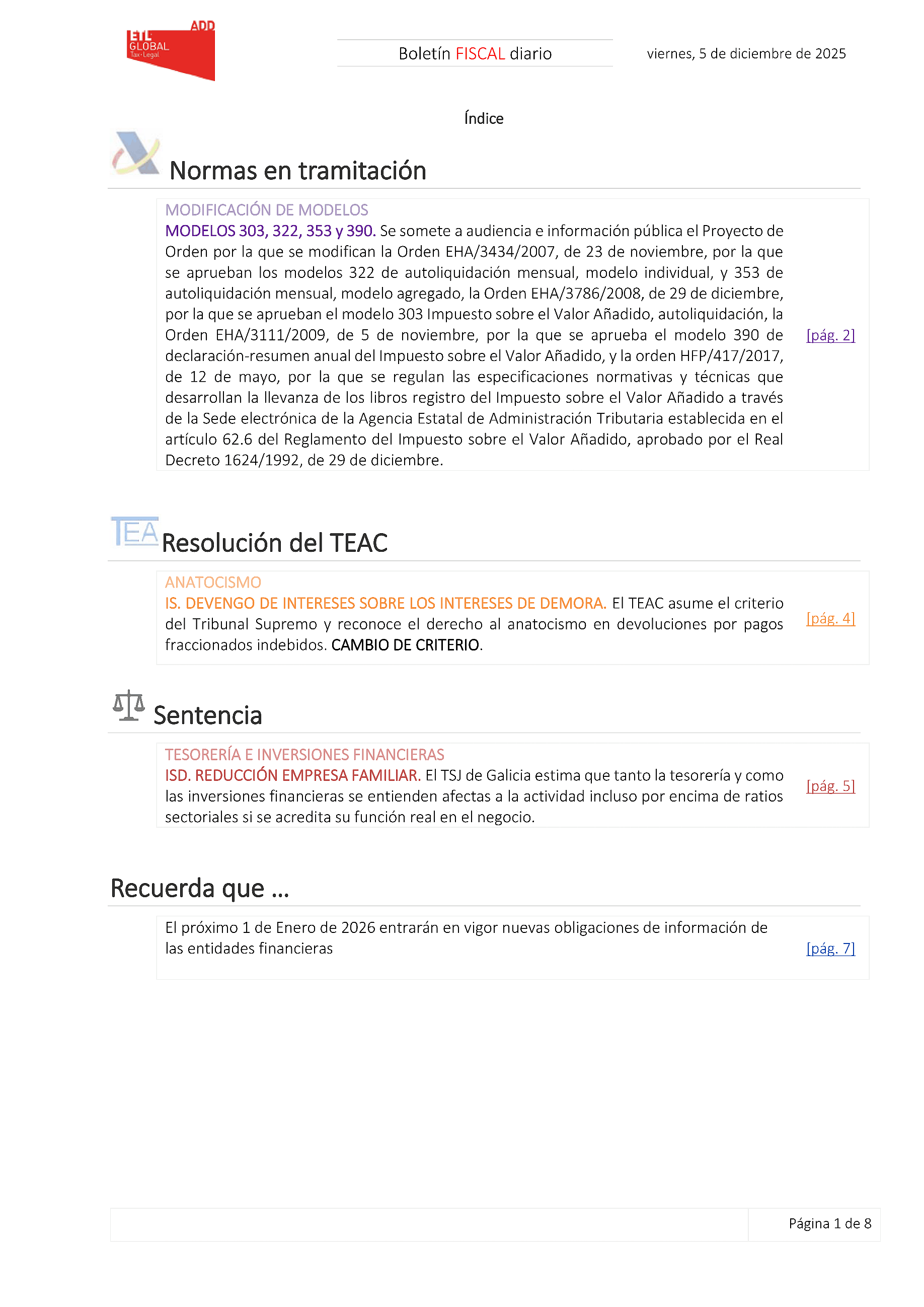 Boletín fiscal 05/12/2025