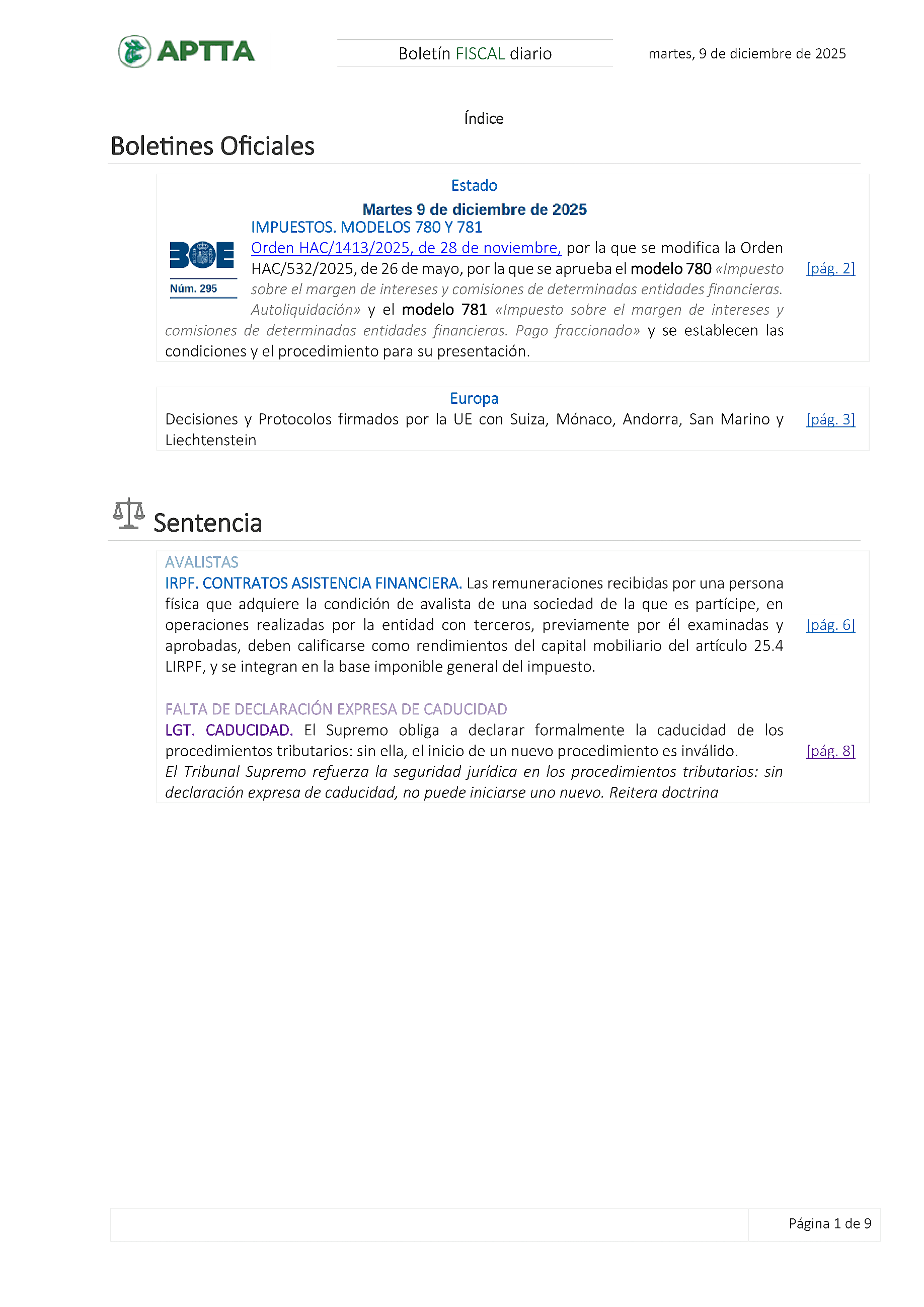 Boletín fiscal 09/12/2025