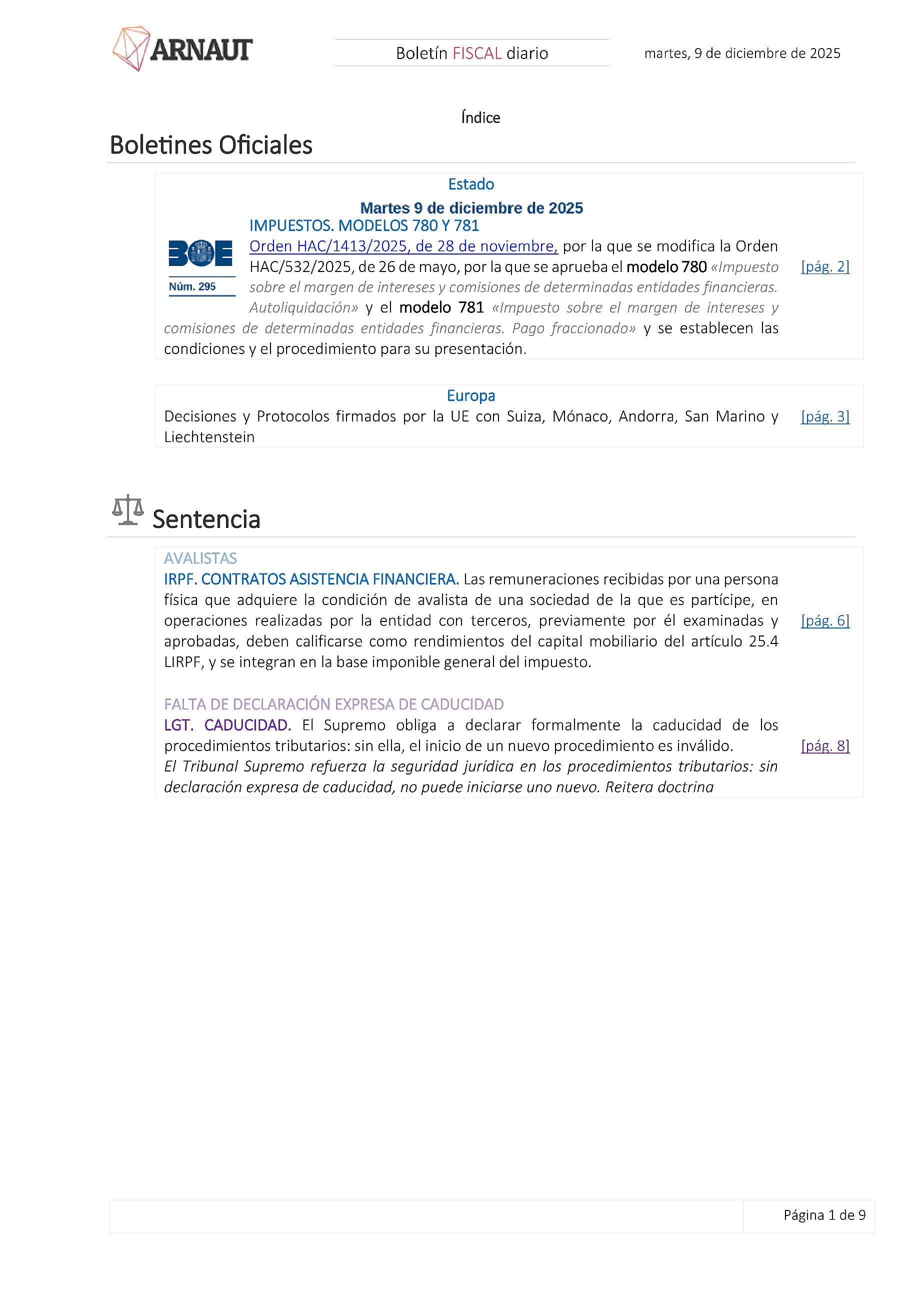 Boletín fiscal 09/12/2025