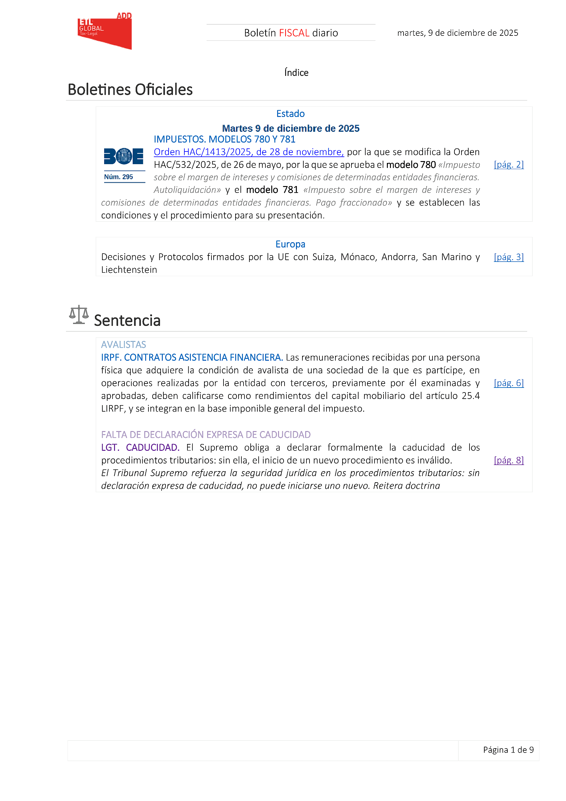 Boletín fiscal 09/12/2025