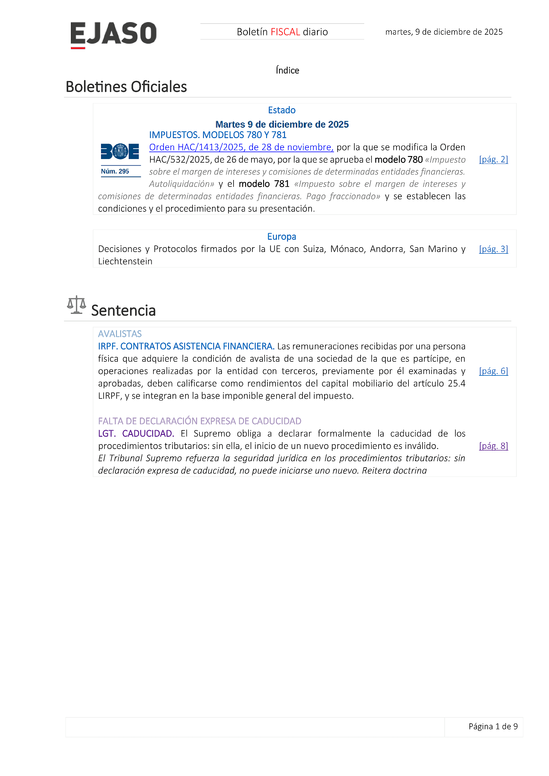 Boletín fiscal 09/12/2025