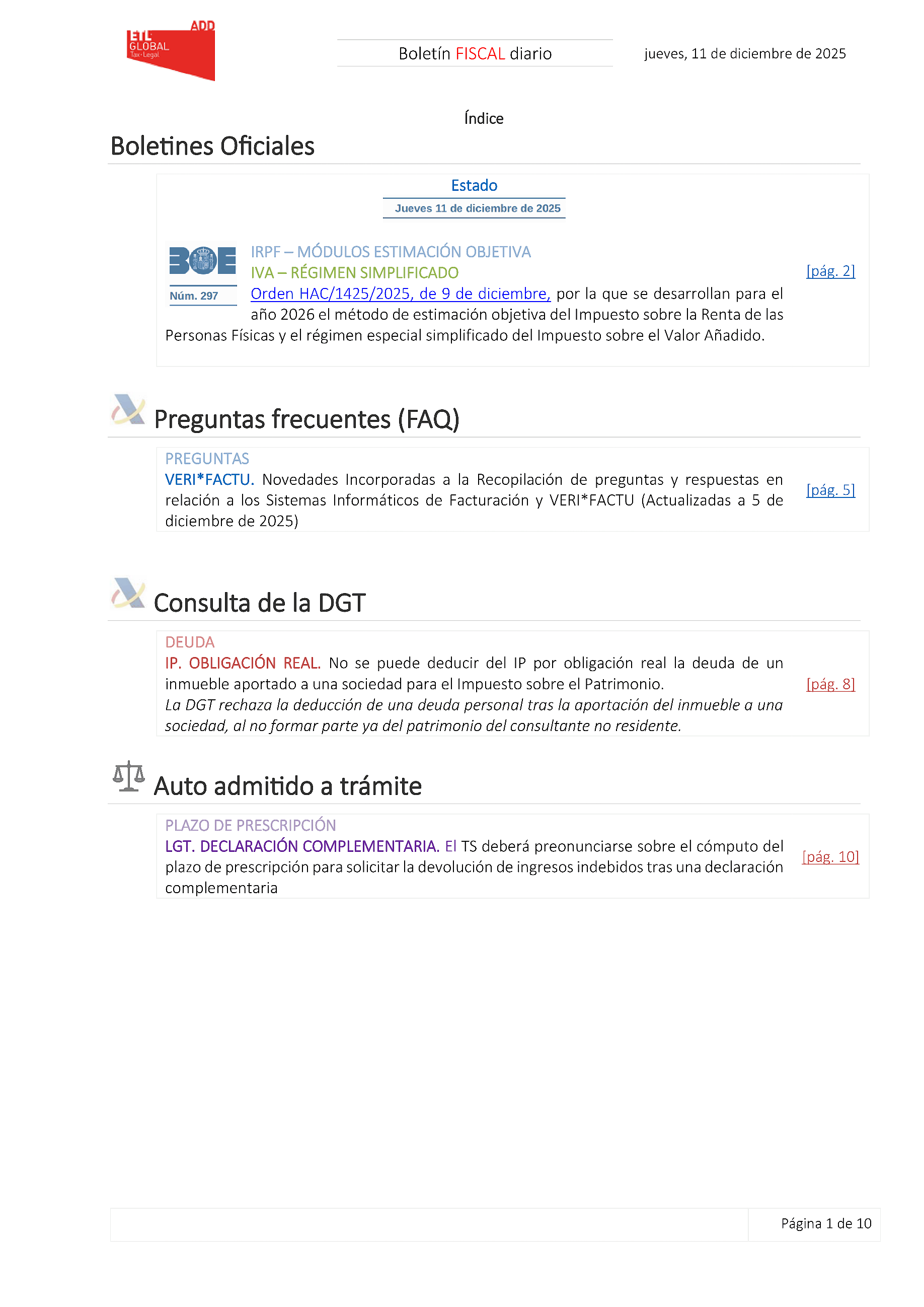 Boletín fiscal 11/12/2025