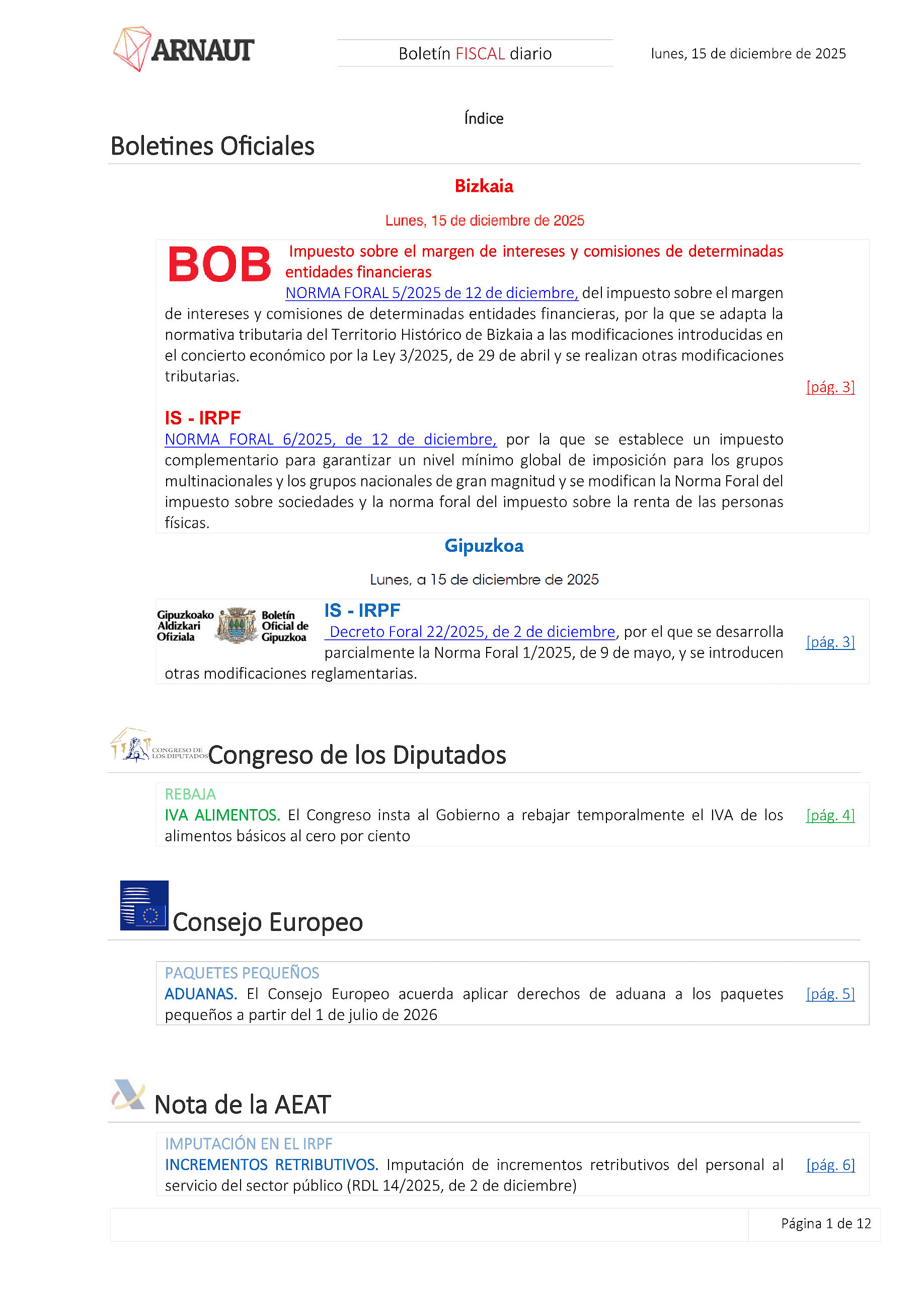 Boletín fiscal 15/12/2025