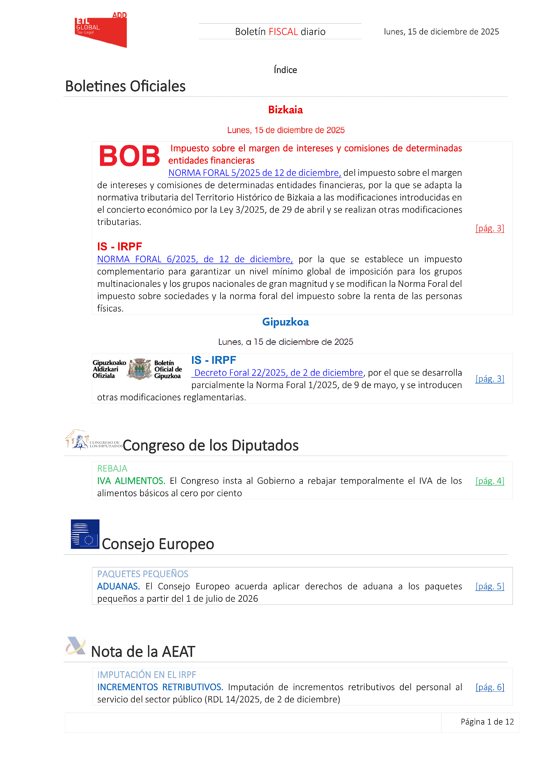 Boletín fiscal 15/12/2025