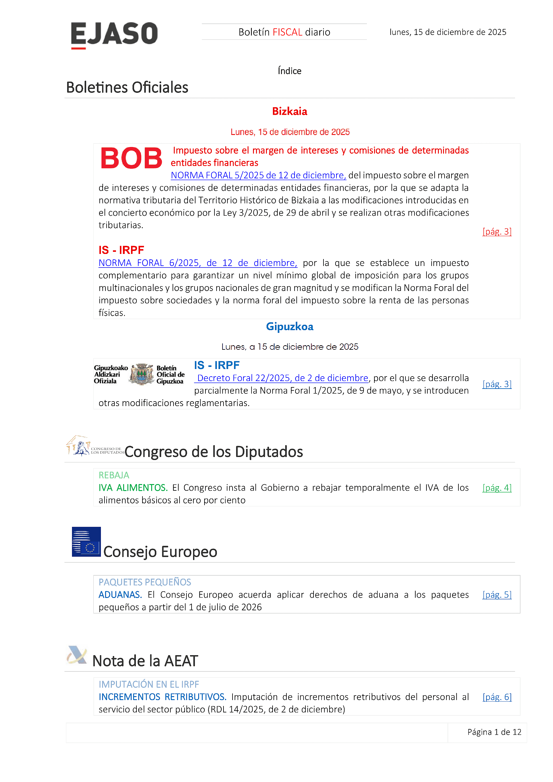 Boletín fiscal 15/12/2025