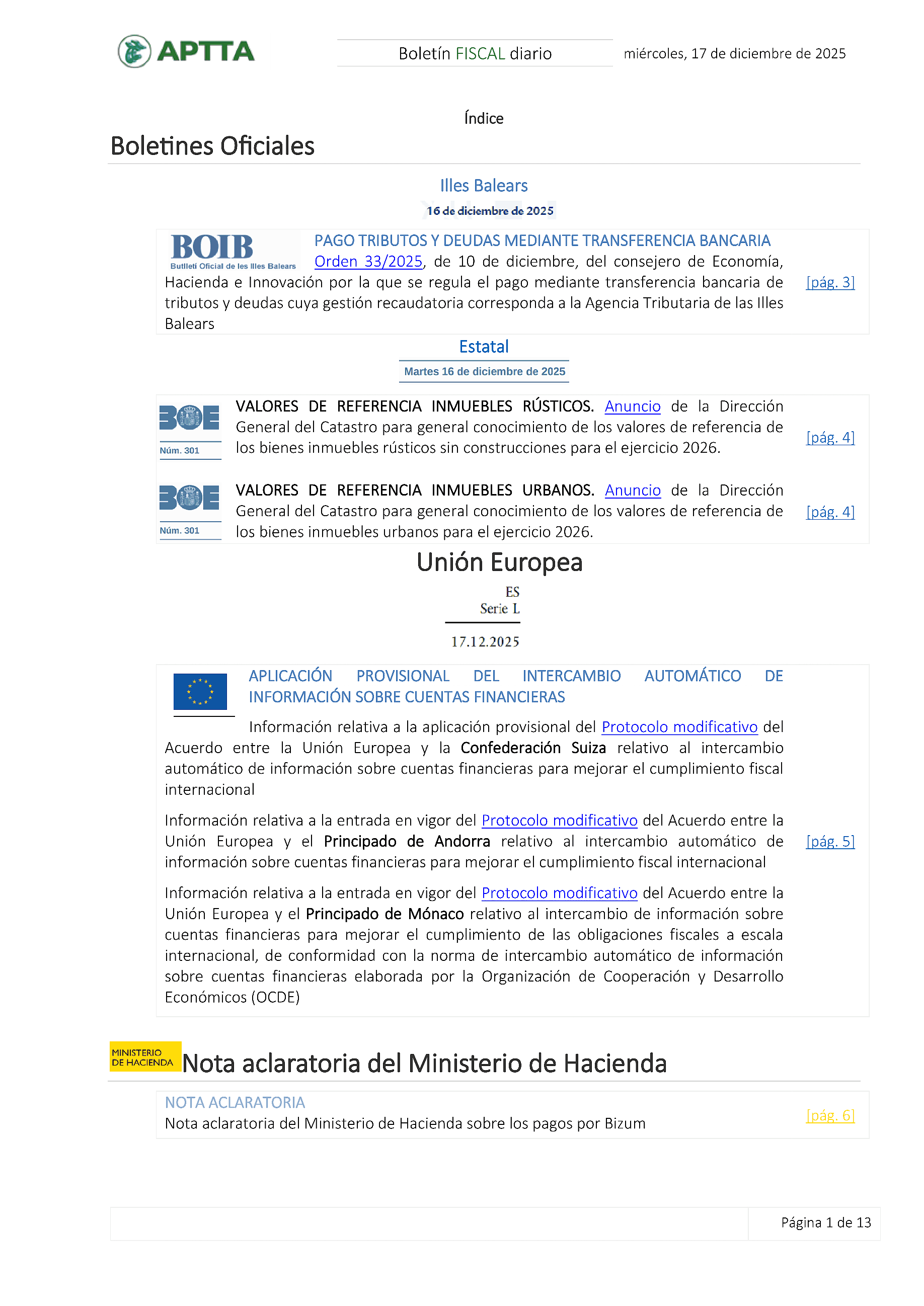 Boletín fiscal 17/12/2025