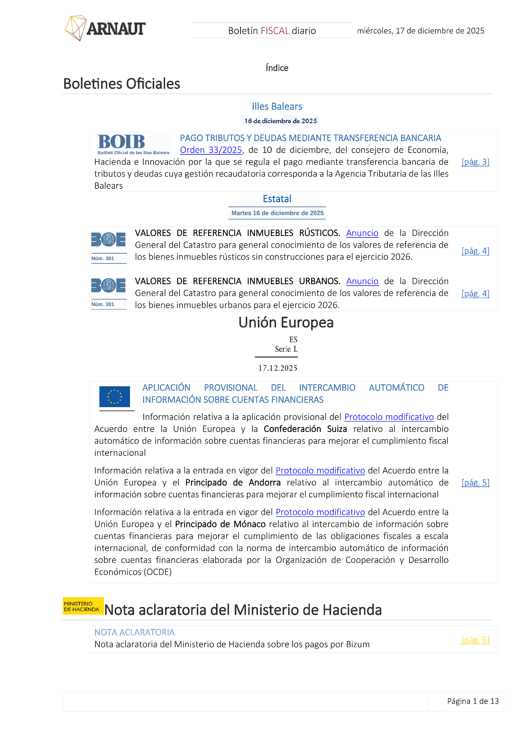Boletín fiscal 17/12/2025