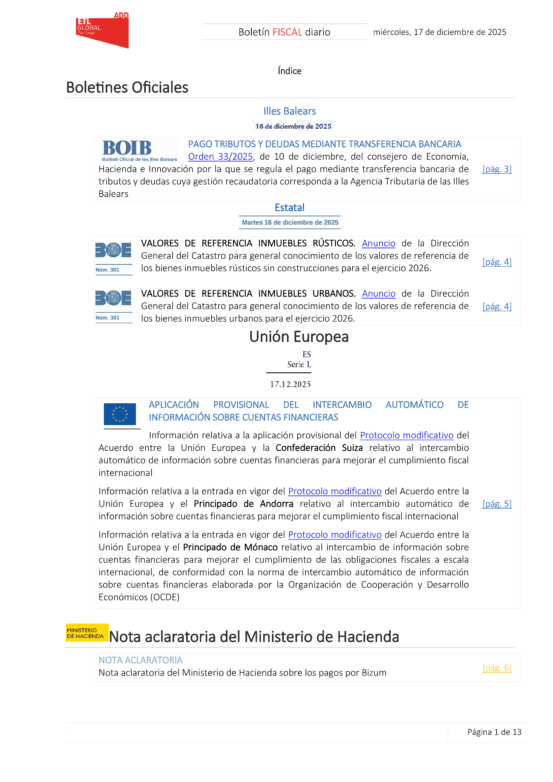 Boletín fiscal 17/12/2025