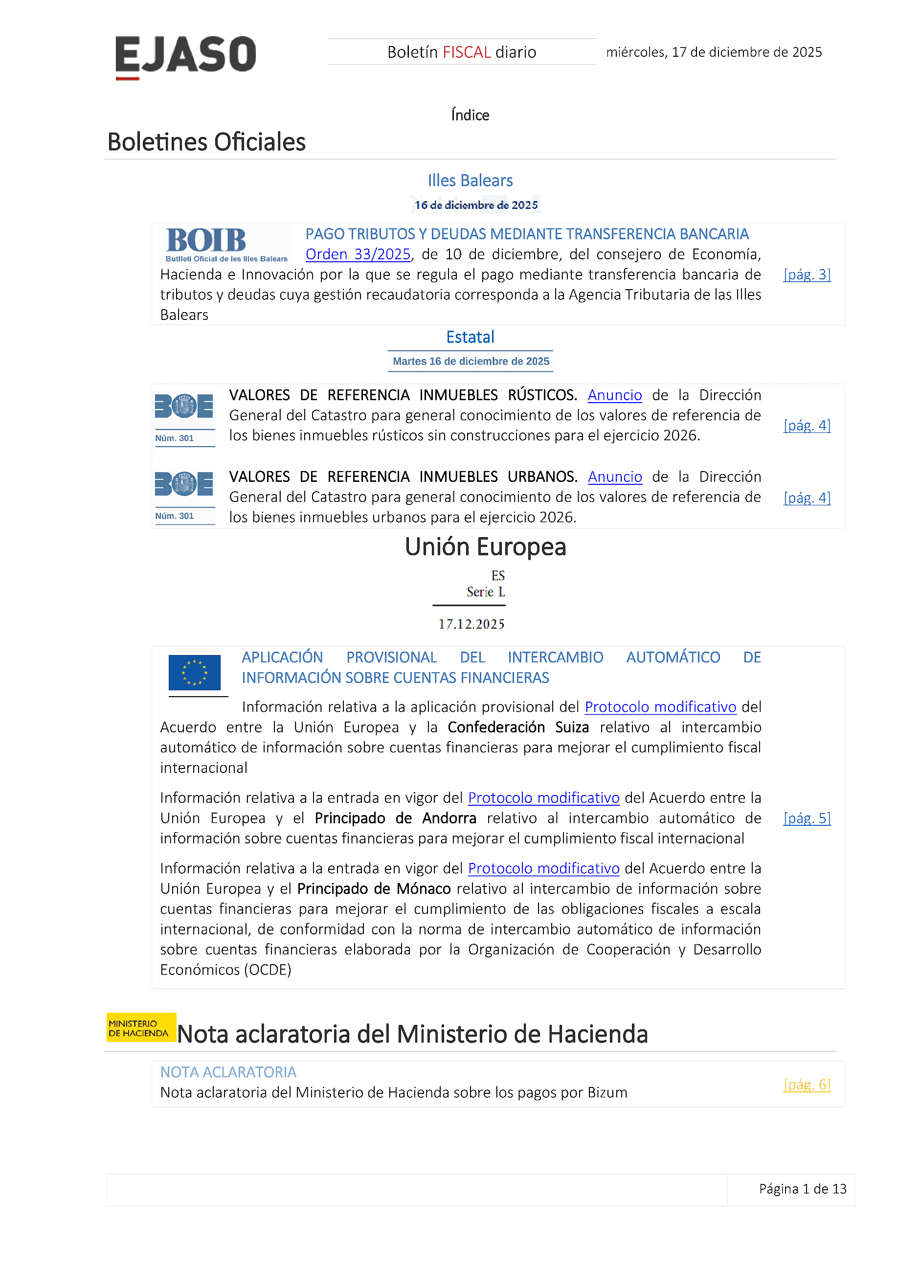 Boletín fiscal 17/12/2025