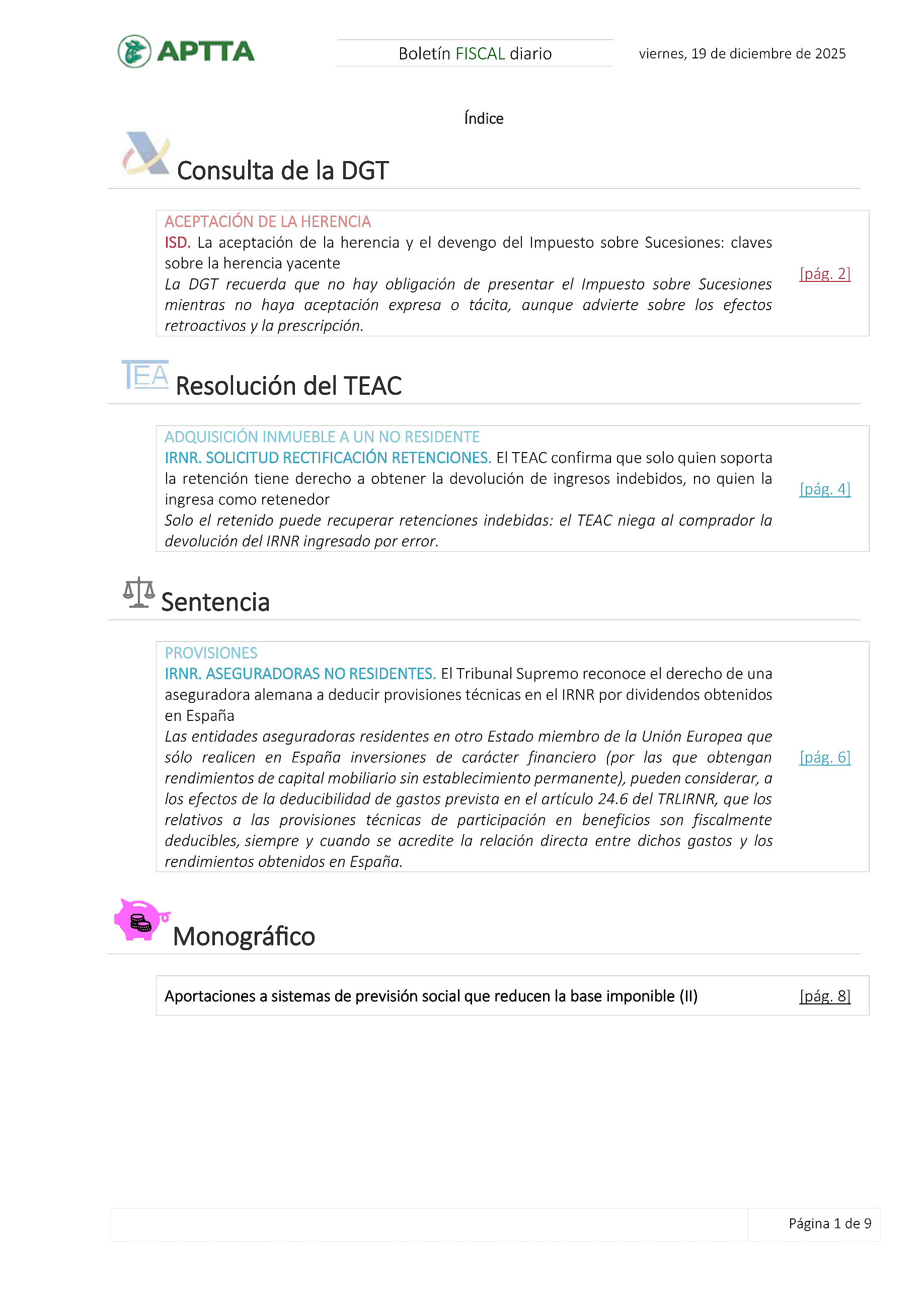 Boletín fiscal 19/12/2025