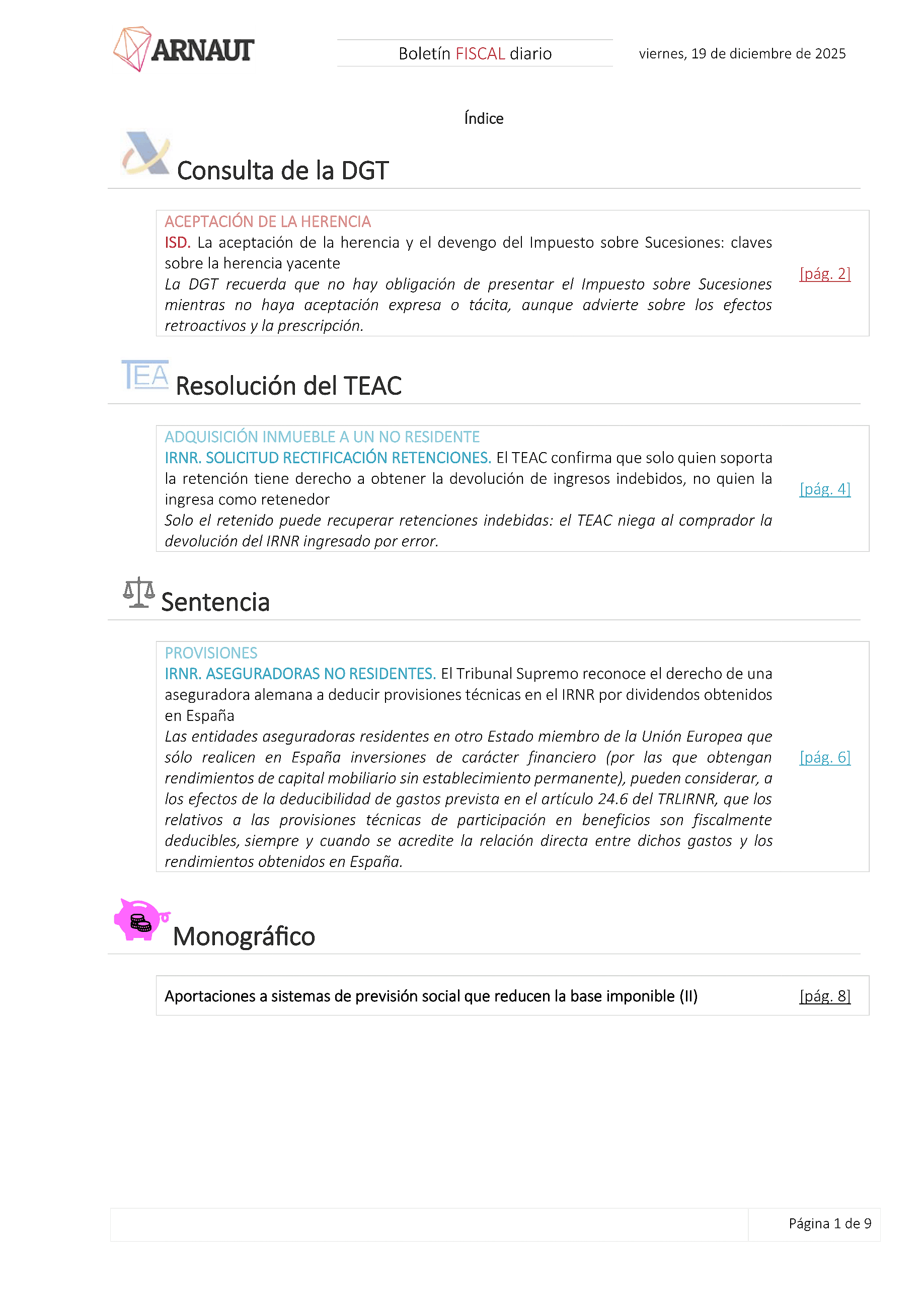 Boletín fiscal 19/12/2025