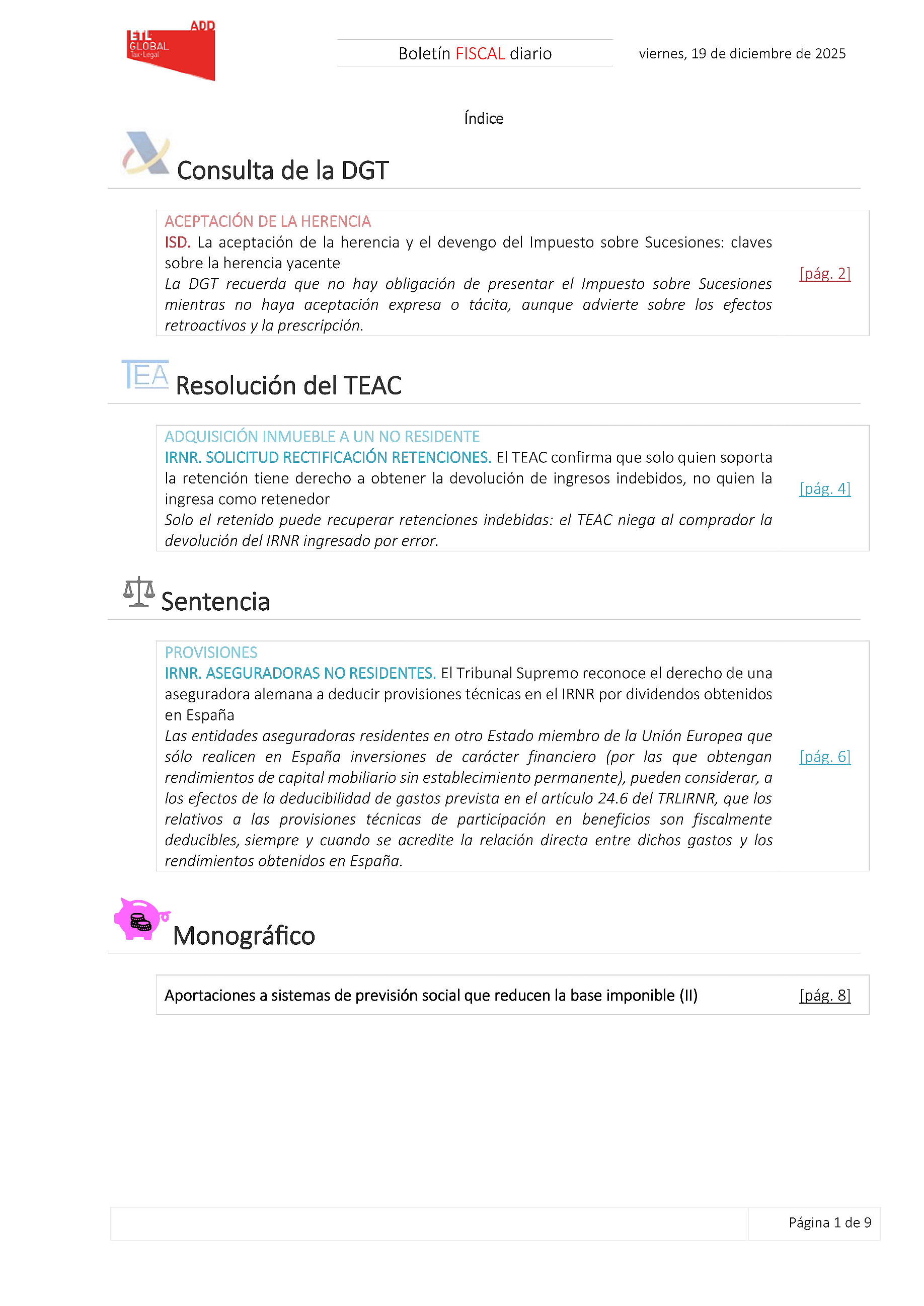 Boletín fiscal 19/12/2025