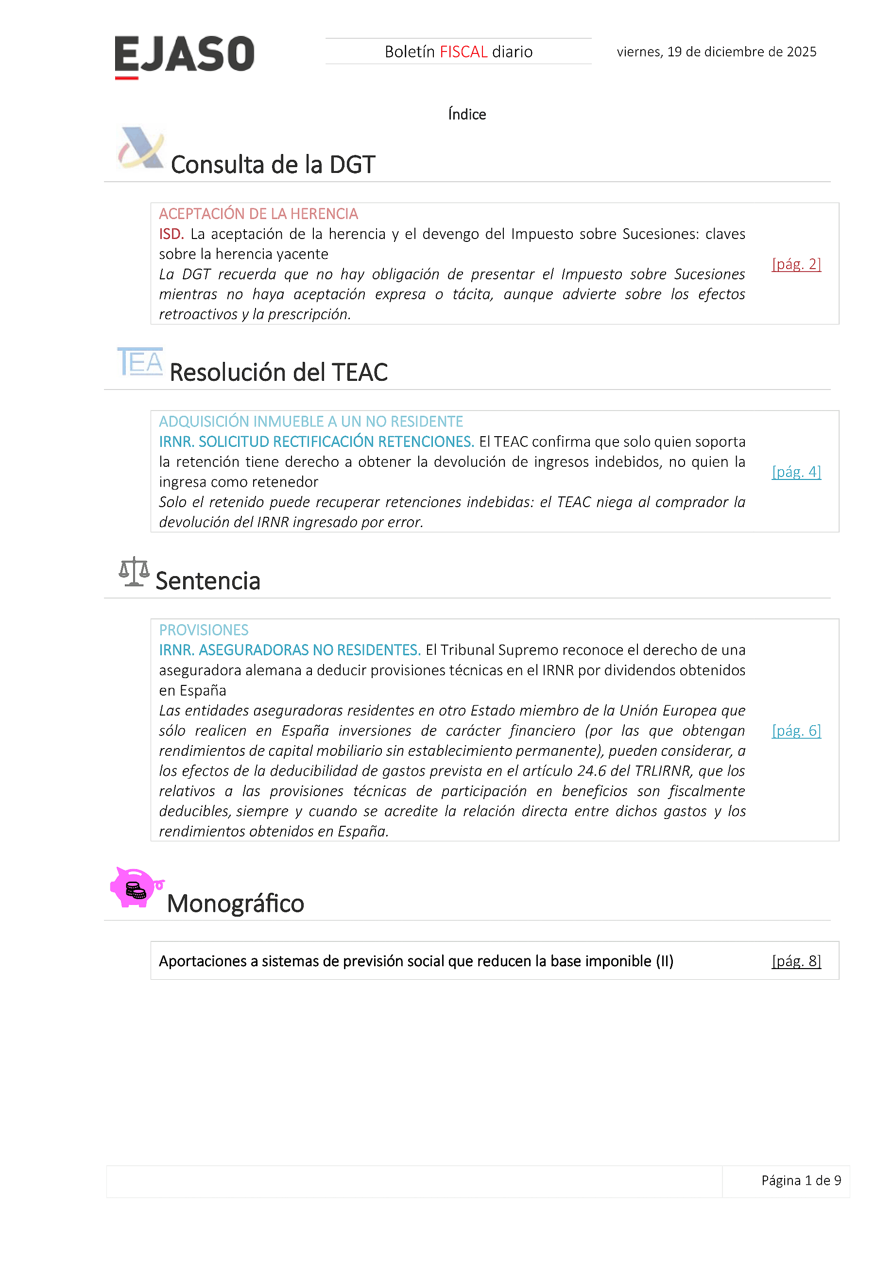 Boletín fiscal 19/12/2025
