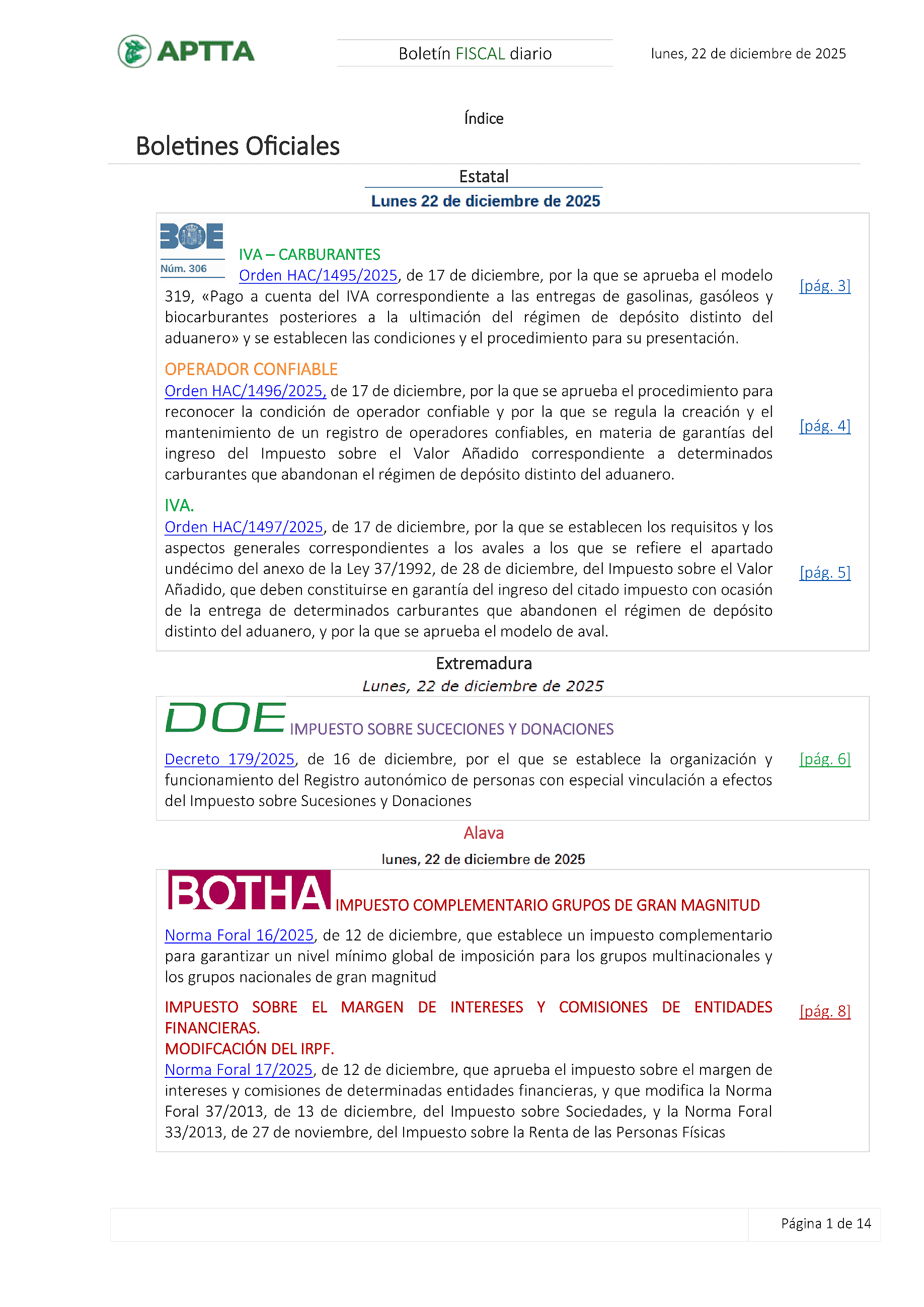 Boletín fiscal 22/12/2025