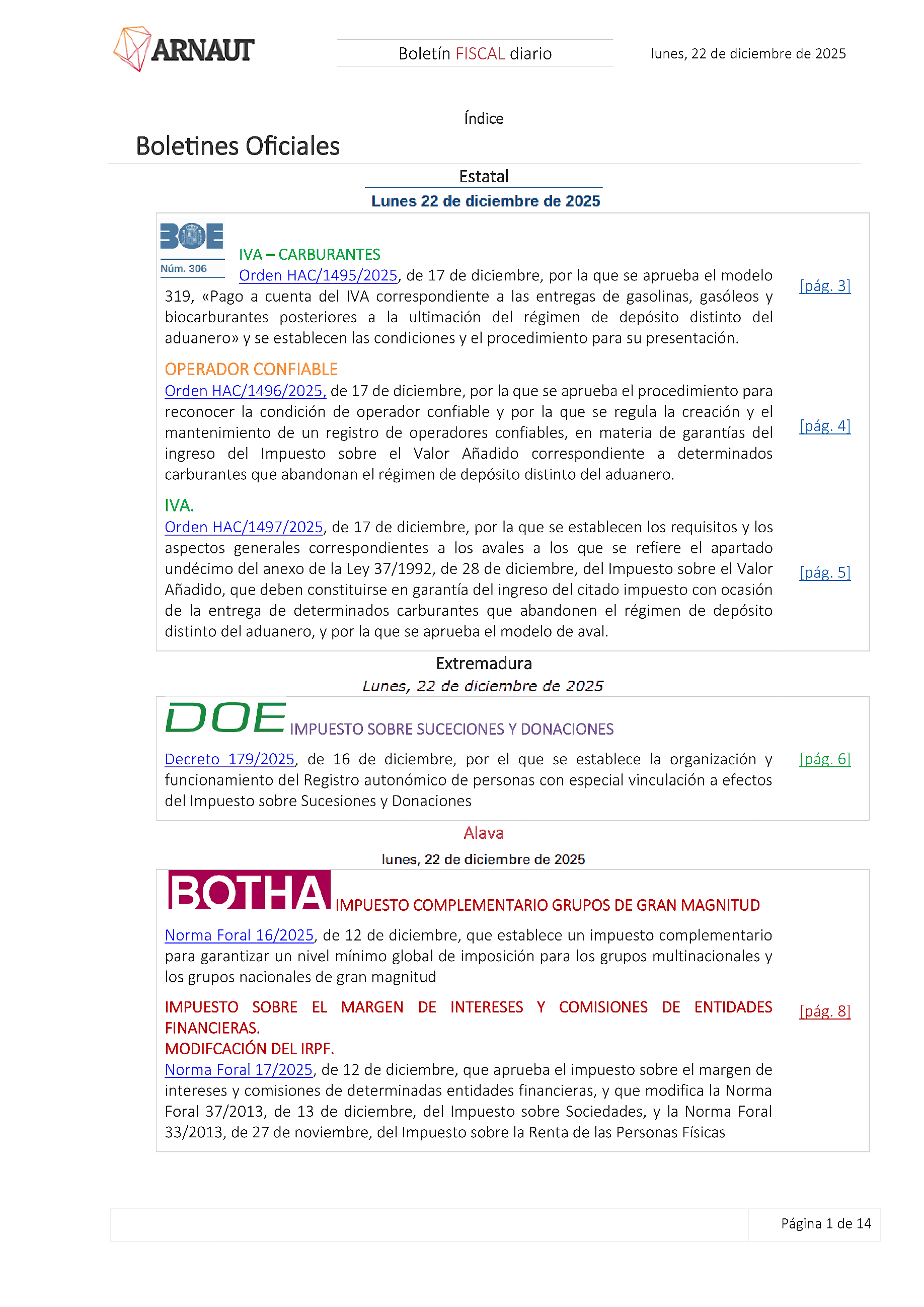 Boletín fiscal 22/12/2025