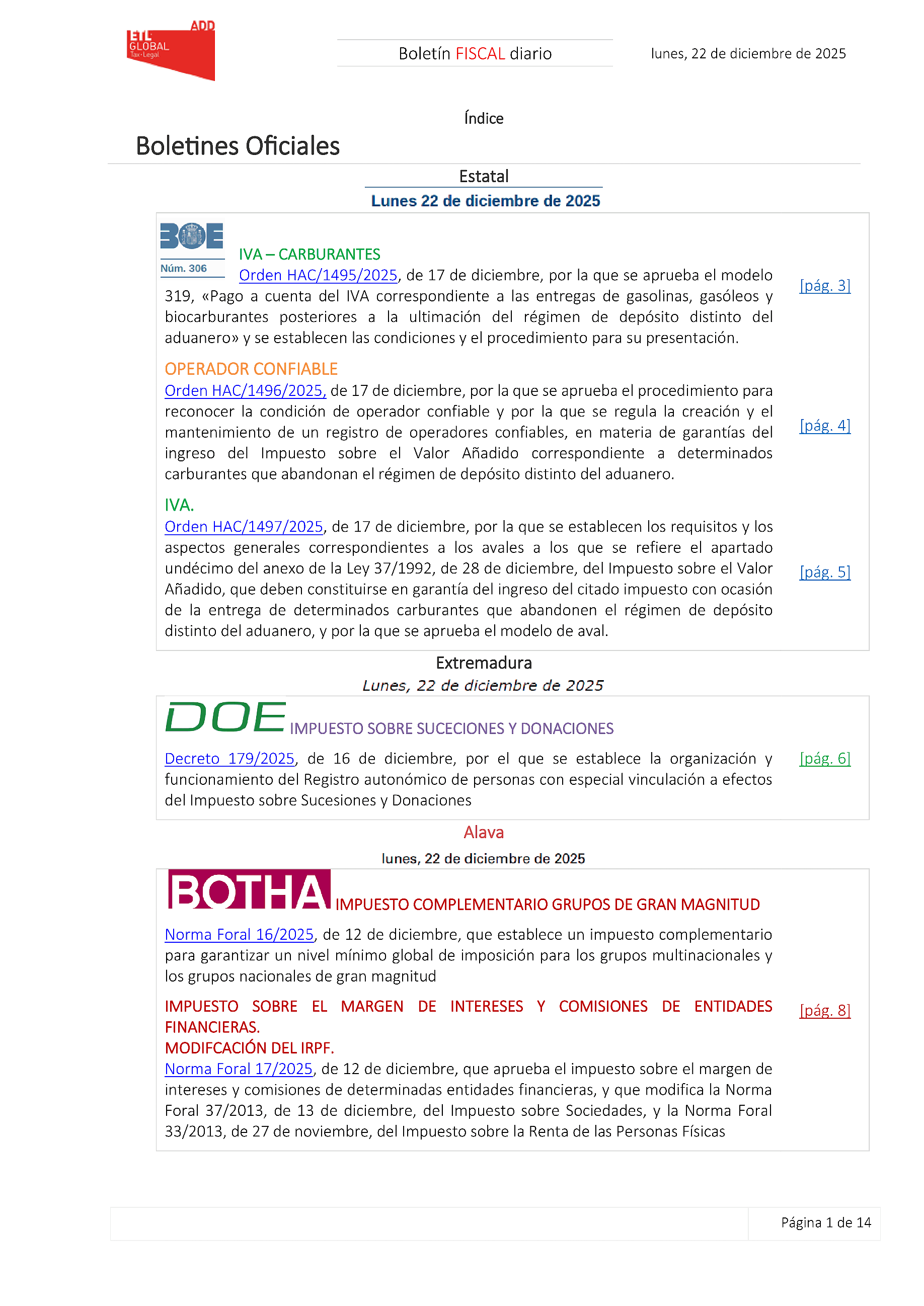 Boletín fiscal 22/12/2025