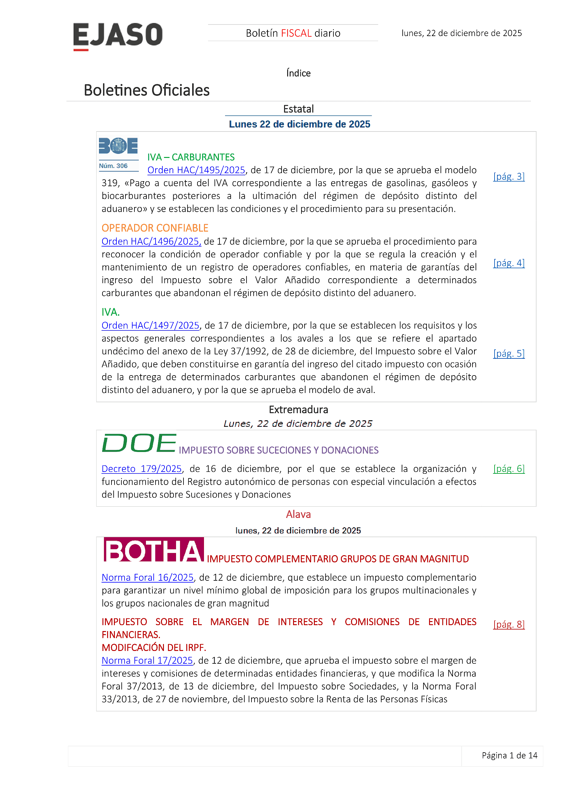 Boletín fiscal 22/12/2025