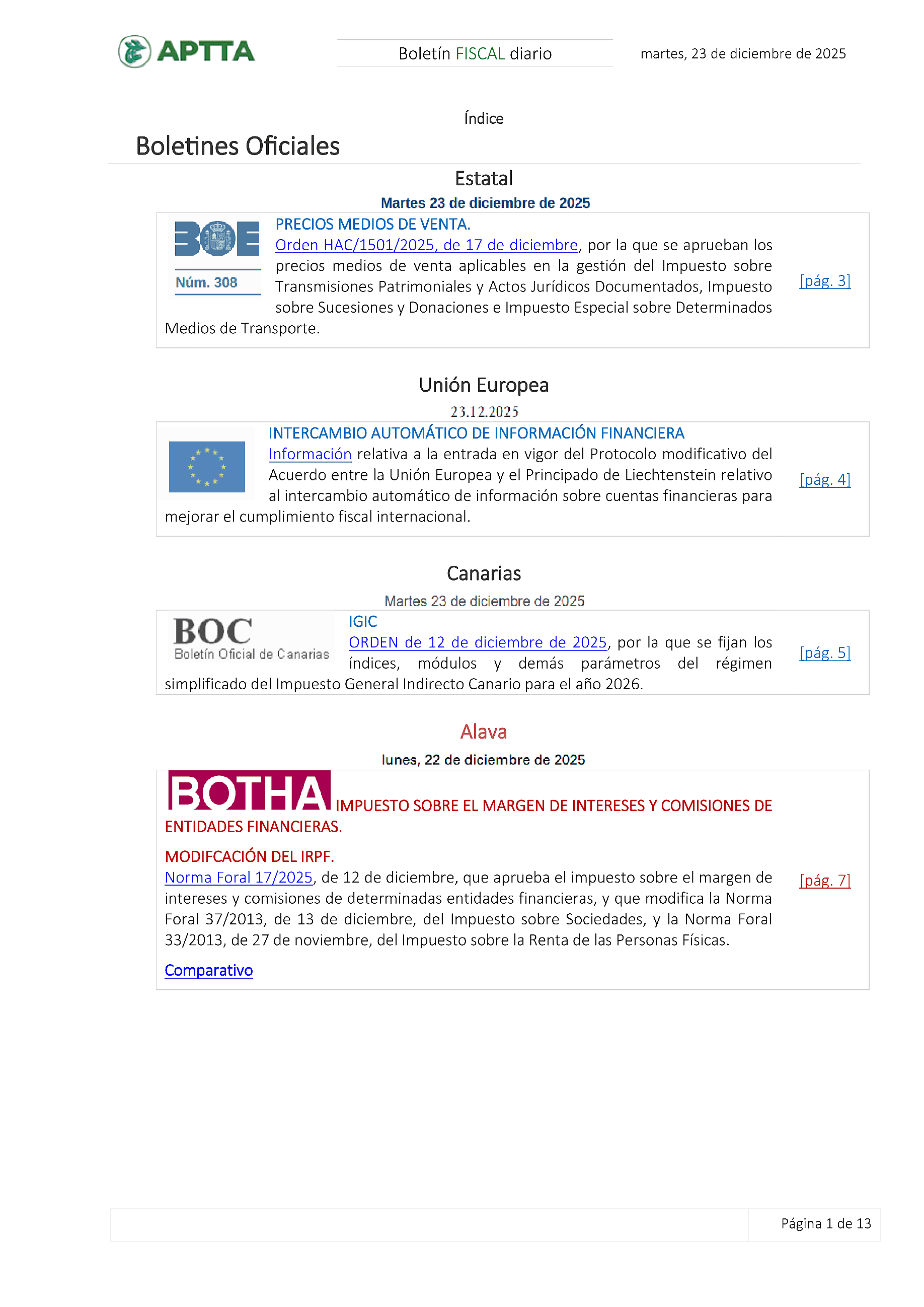 Boletín fiscal 23/12/2025