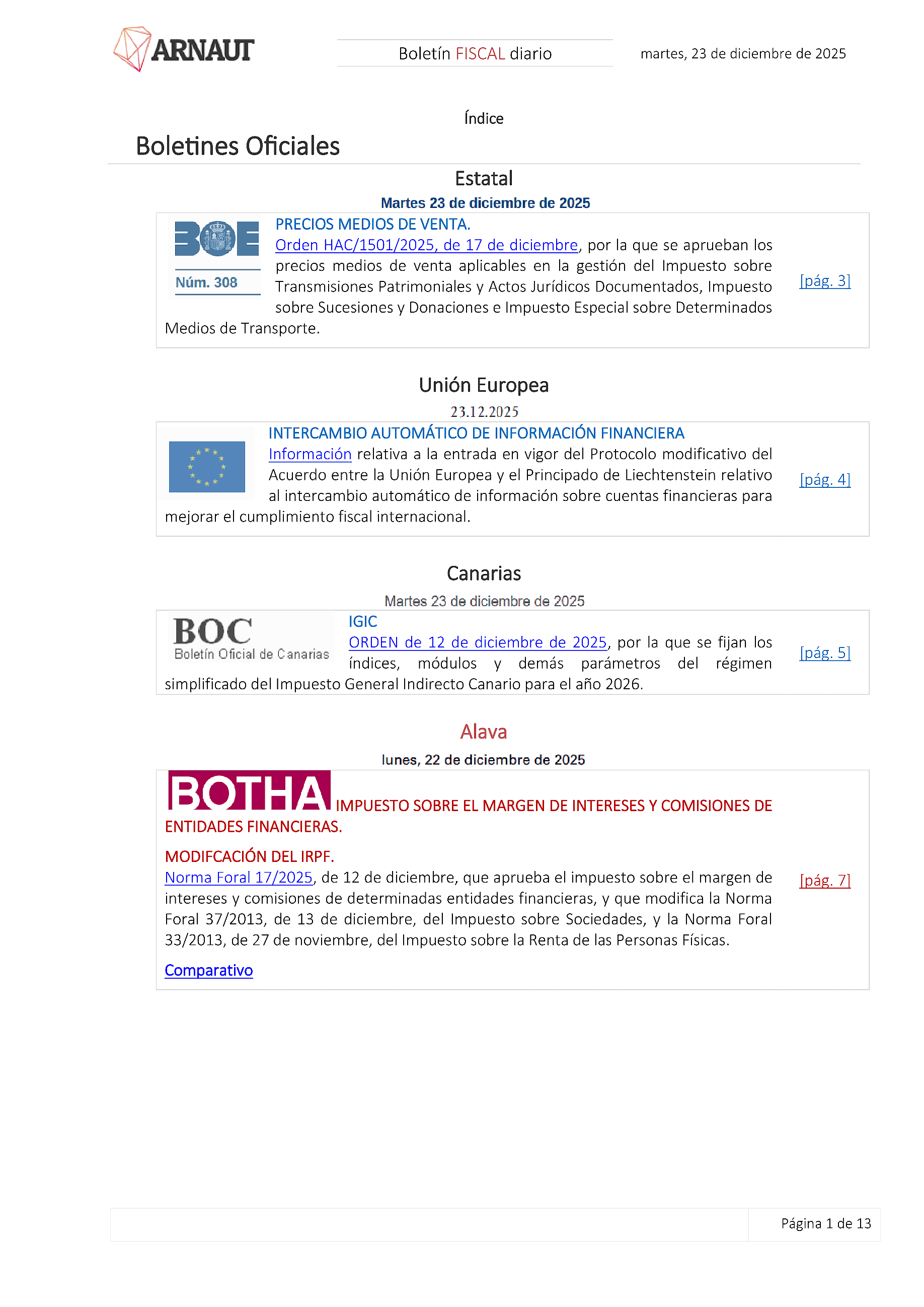 Boletín fiscal 23/12/2025
