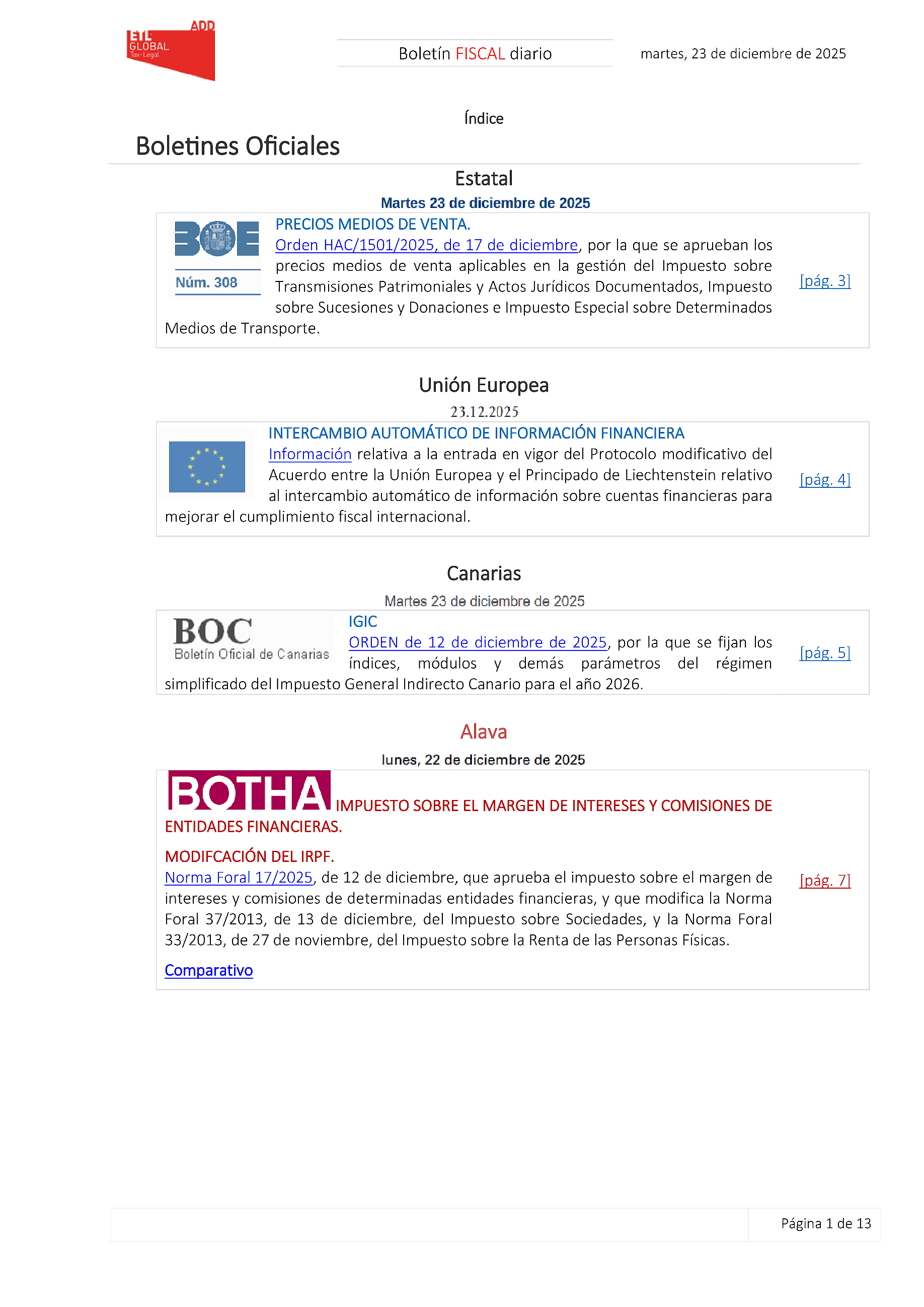 Boletín fiscal 23/12/2025